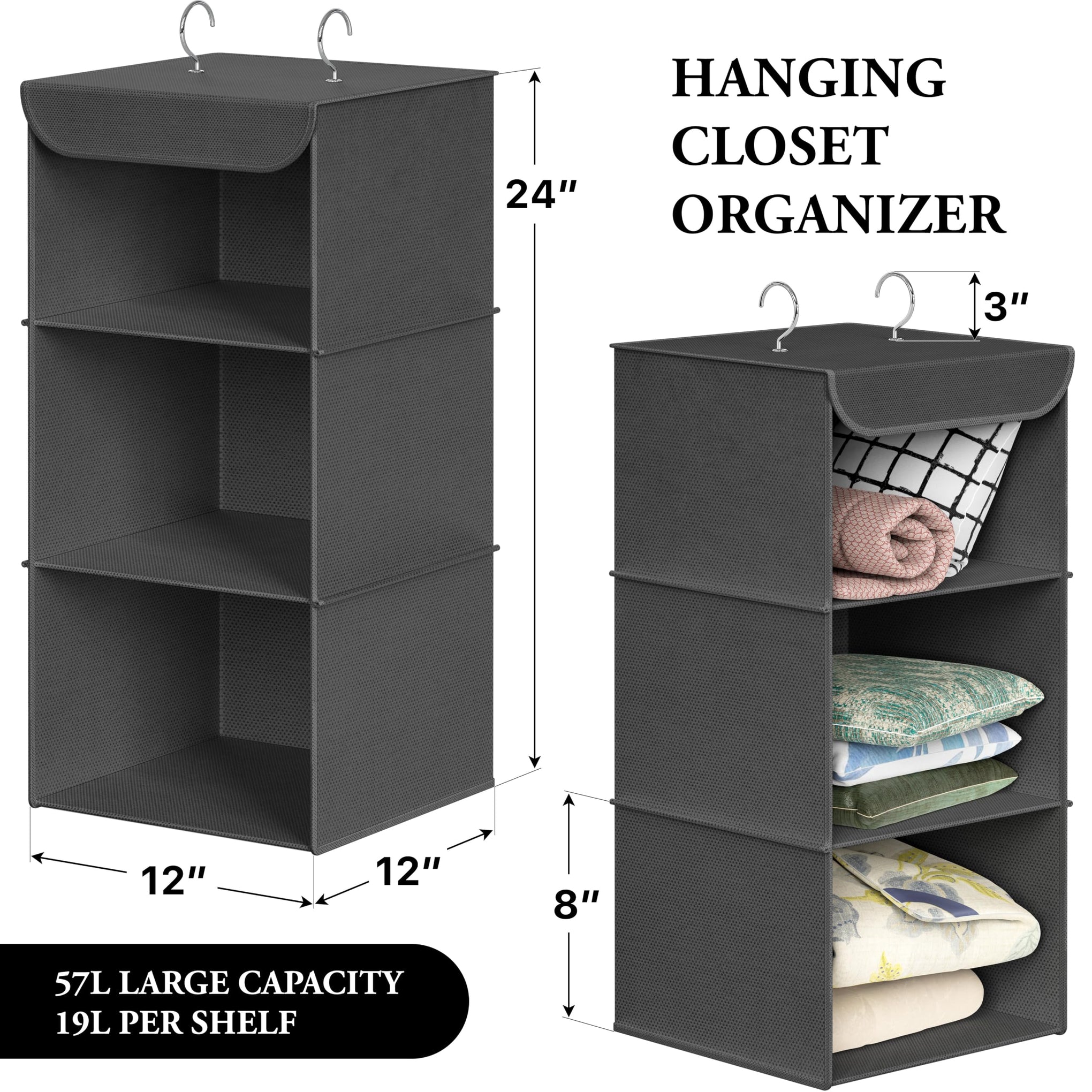 3 Shelf Hanging Closet Organizer