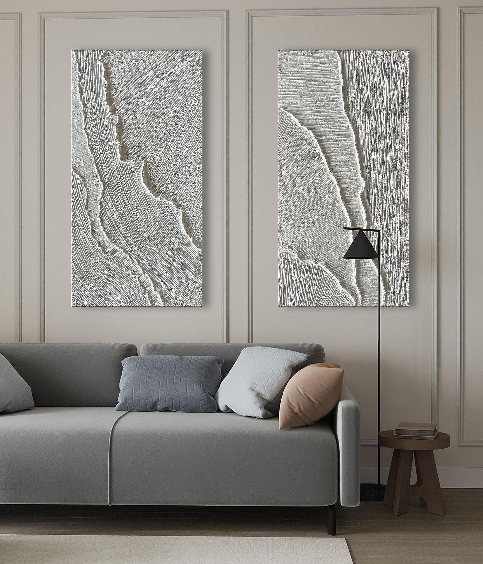 Art A thickly Textured White Abstract Oil Painting Depicting a Beach Wave Landscape. Artwork Suitable for Decorating The Interior Wall as a Decorative Piece 24x48 inches