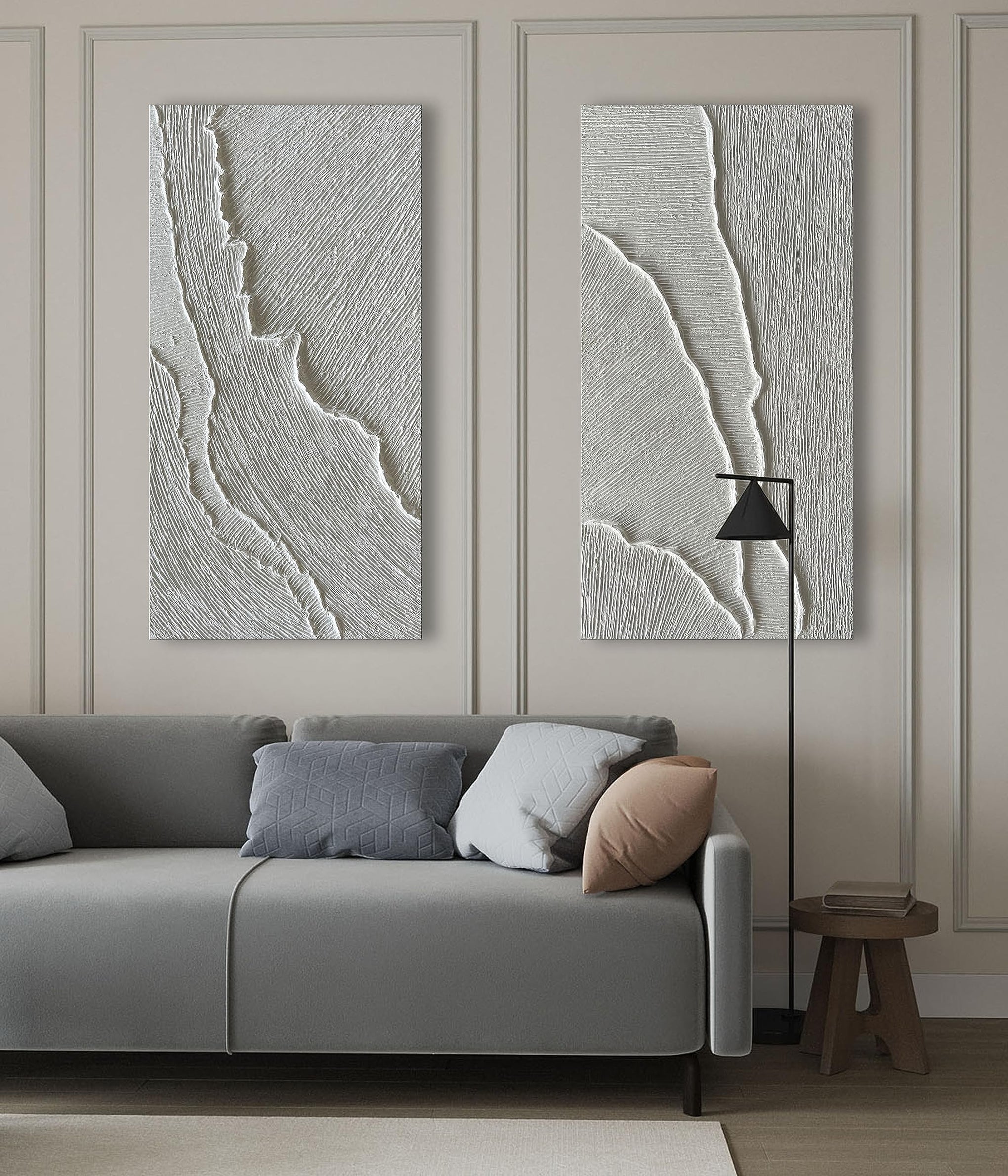 Art A thickly Textured White Abstract Oil Painting Depicting a Beach Wave Landscape. Artwork Suitable for Decorating The Interior Wall as a Decorative Piece 24x48 inches