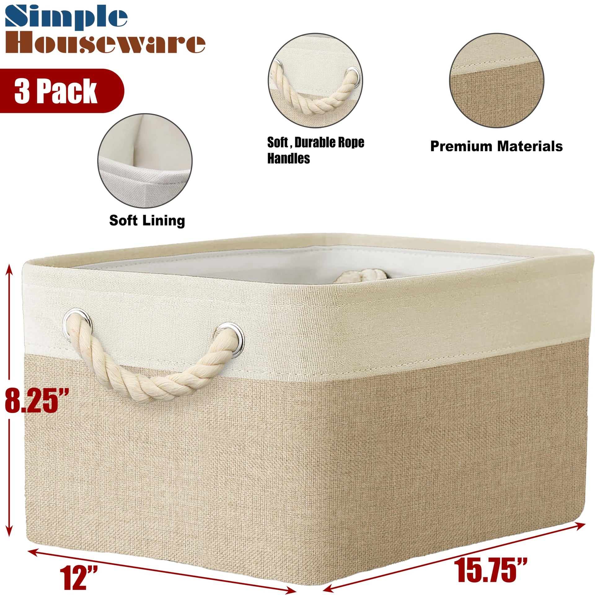 15.7" x 12" Wide & Low Fabric Storage Bin (3 Count)