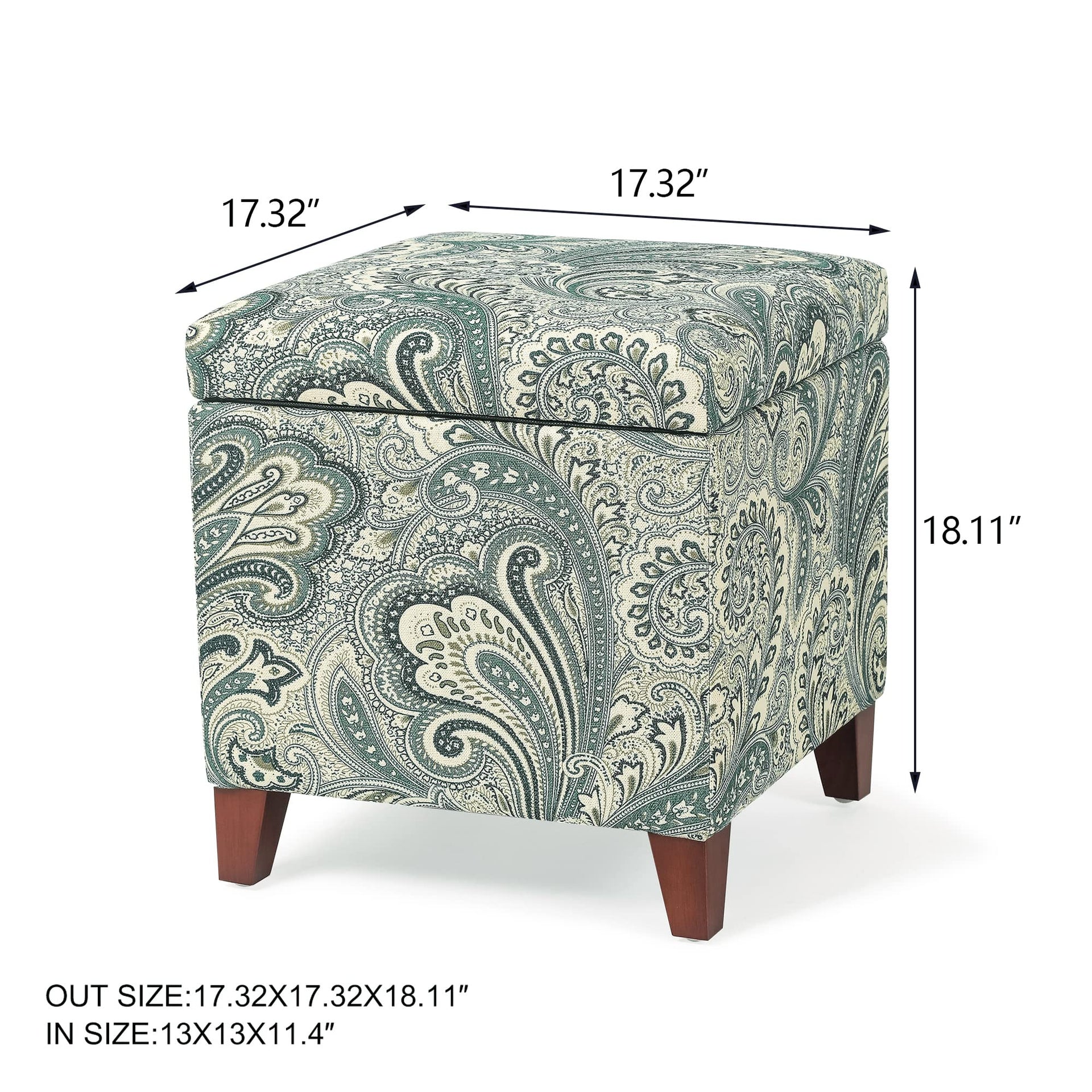 18" Cube Storage Ottoman in Blue Paisley
