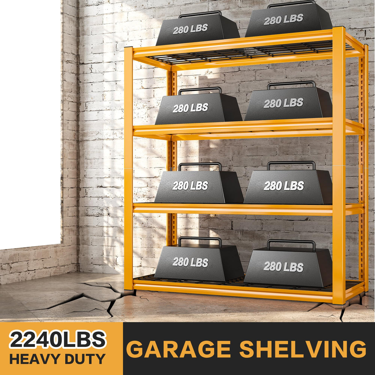 40" W Yellow Garage Shelving with Double (3 Count)