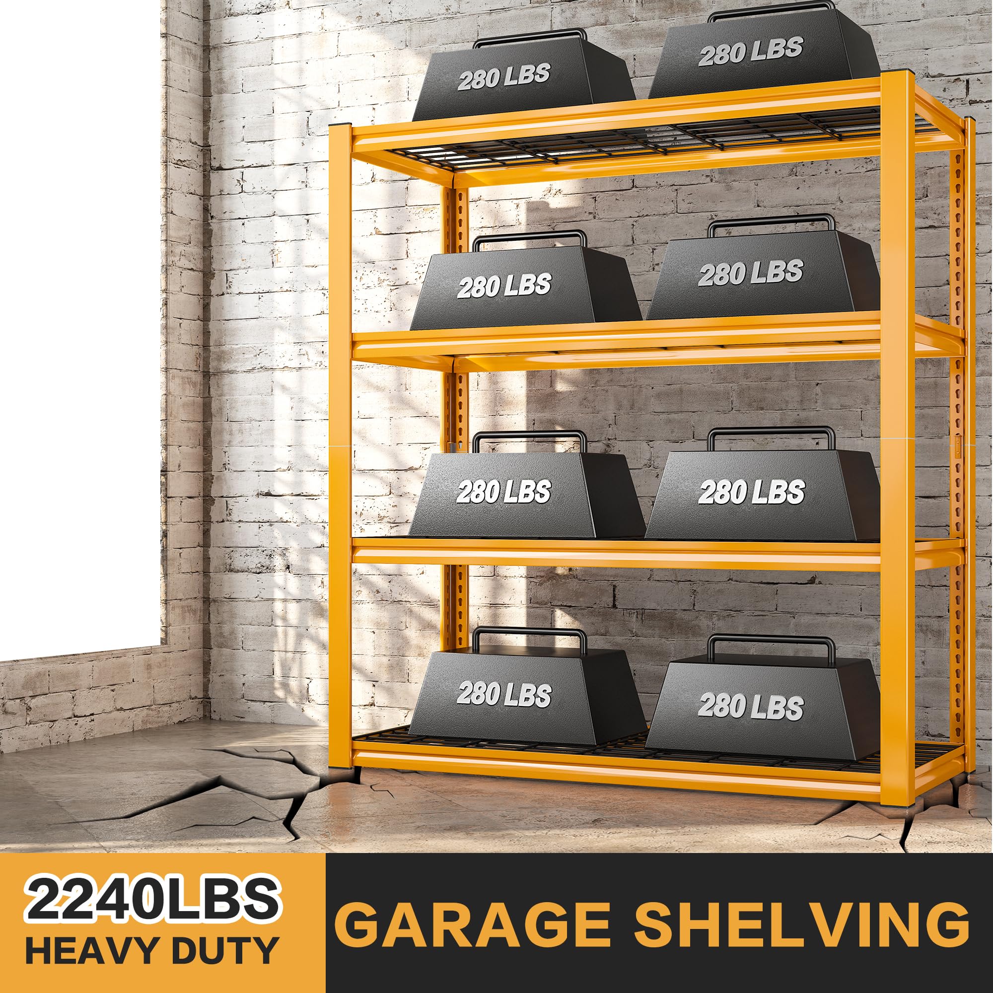 40" W Yellow Garage Shelving with Double (4 Count)