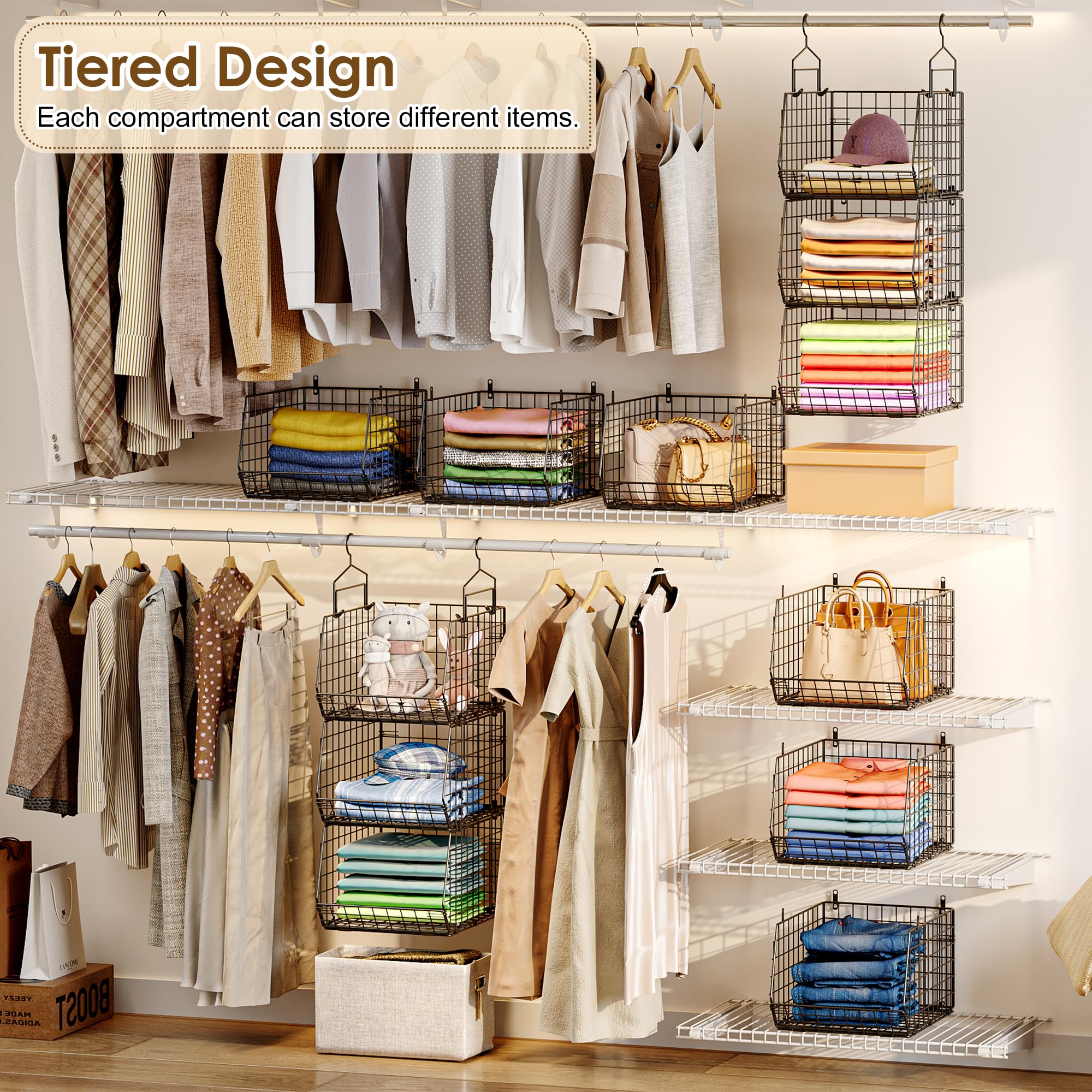 Capacity Upgrade Edition Deeper 4'' 5 Tier Foldable Hanging Closet Organizer and Storage