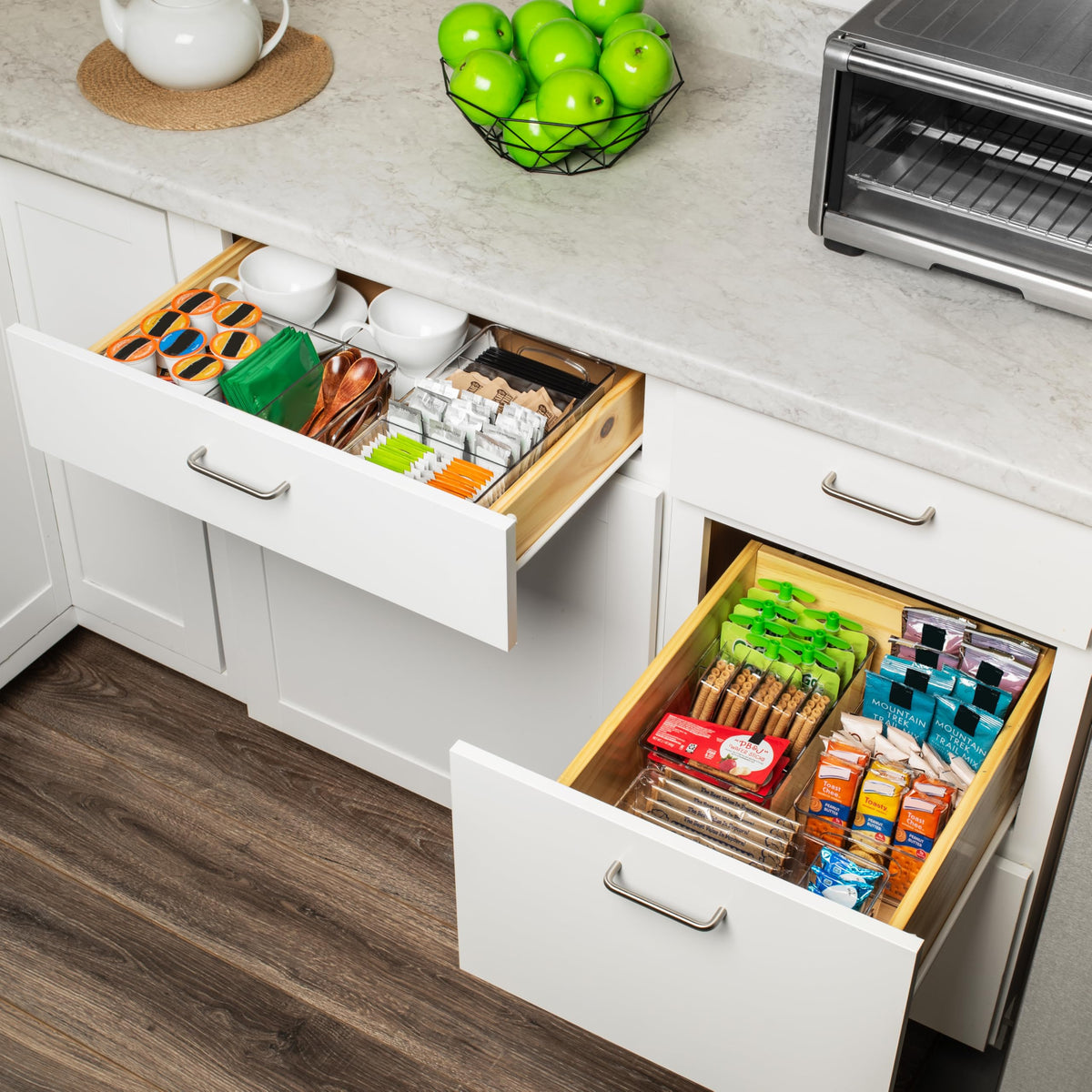Pantry Organization and Storage Bins with Removable Dividers & Lids (4 Count)