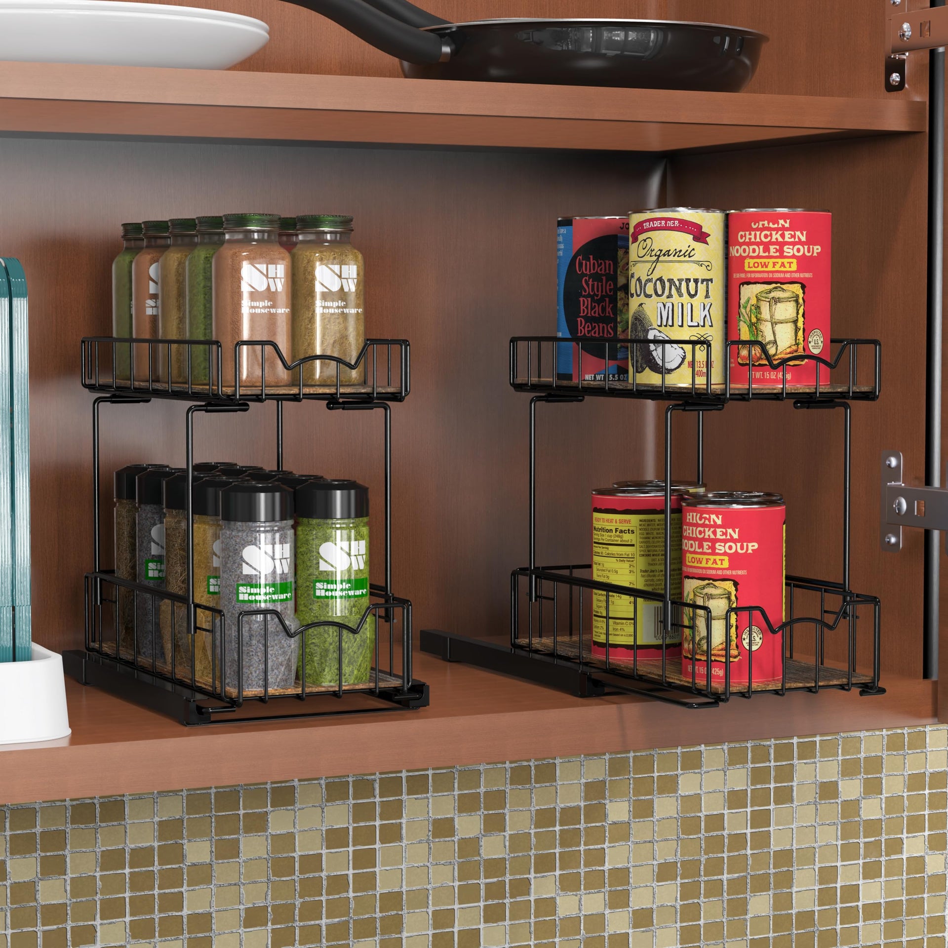 2 Tier Spice Rack Slide Out Wire Basket Drawer