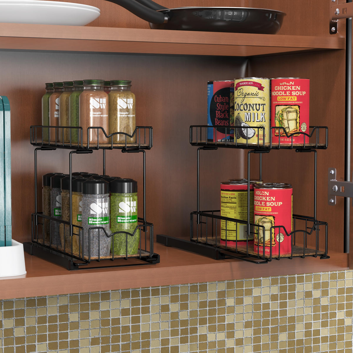 2 Tier Spice Rack Slide Out Wire Basket Drawer