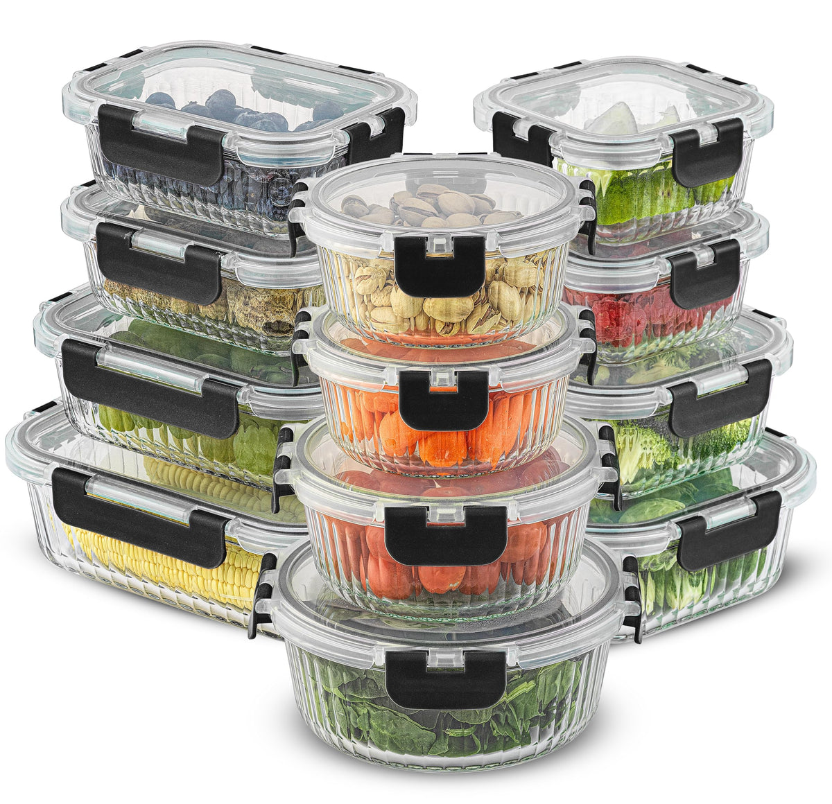 24pc Borosilicate Glass Storage Containers with Lids (24 Count)