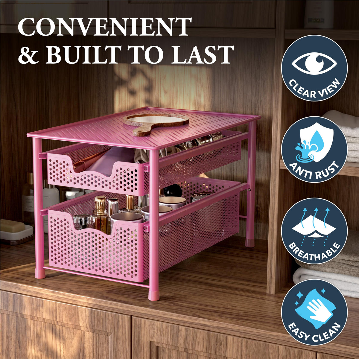 Stackable 2 Tier Sliding Basket Organizer Drawer