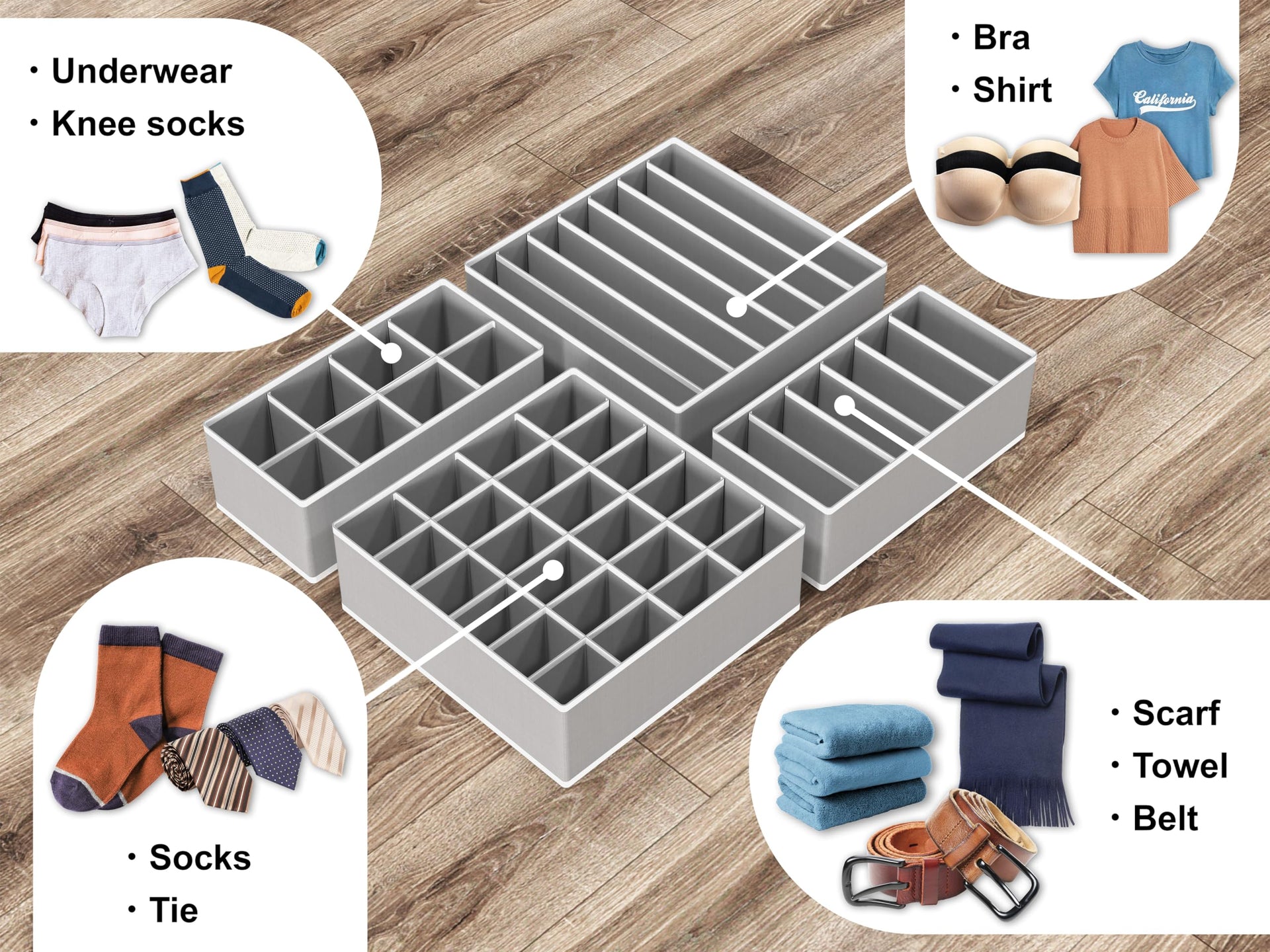 4 Pack Drawer Organizer Set for Underwear (4 Count)