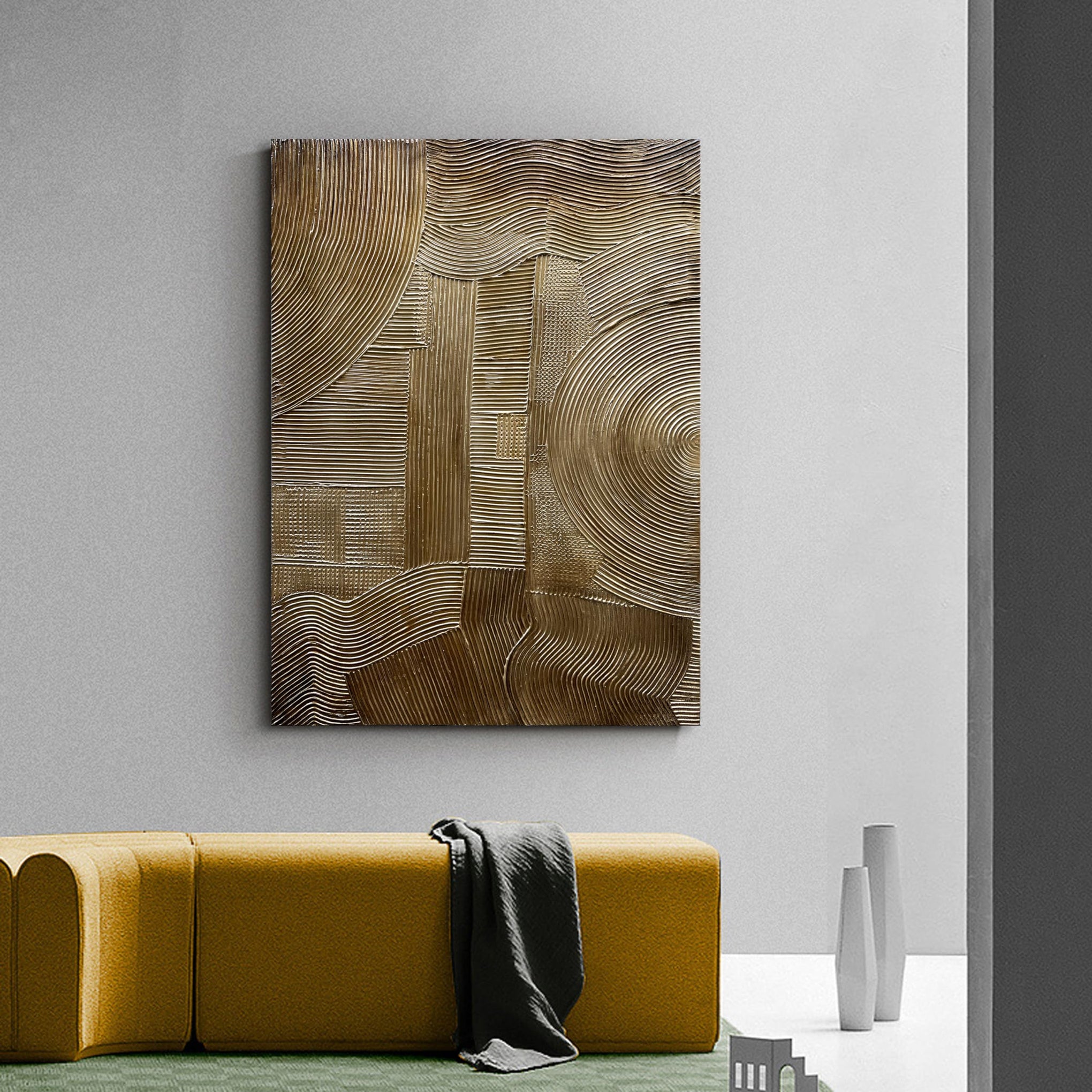 Modern Abstract Painting 40x28 Inch Gold Textured Wall Art Deco Painting Frame Art Oil Painting