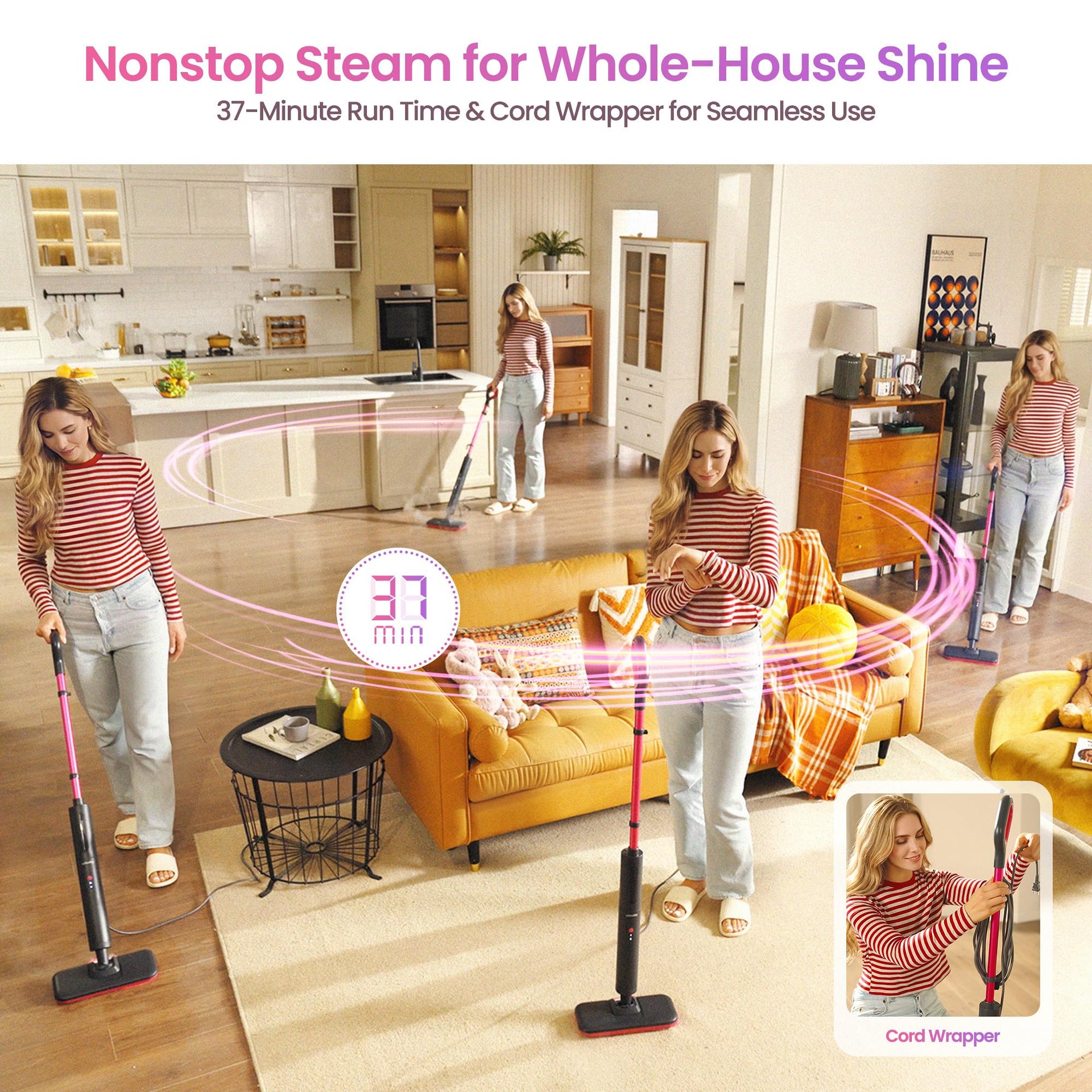 Lightweight Steam Mop for Hardwood Floor Cleaning