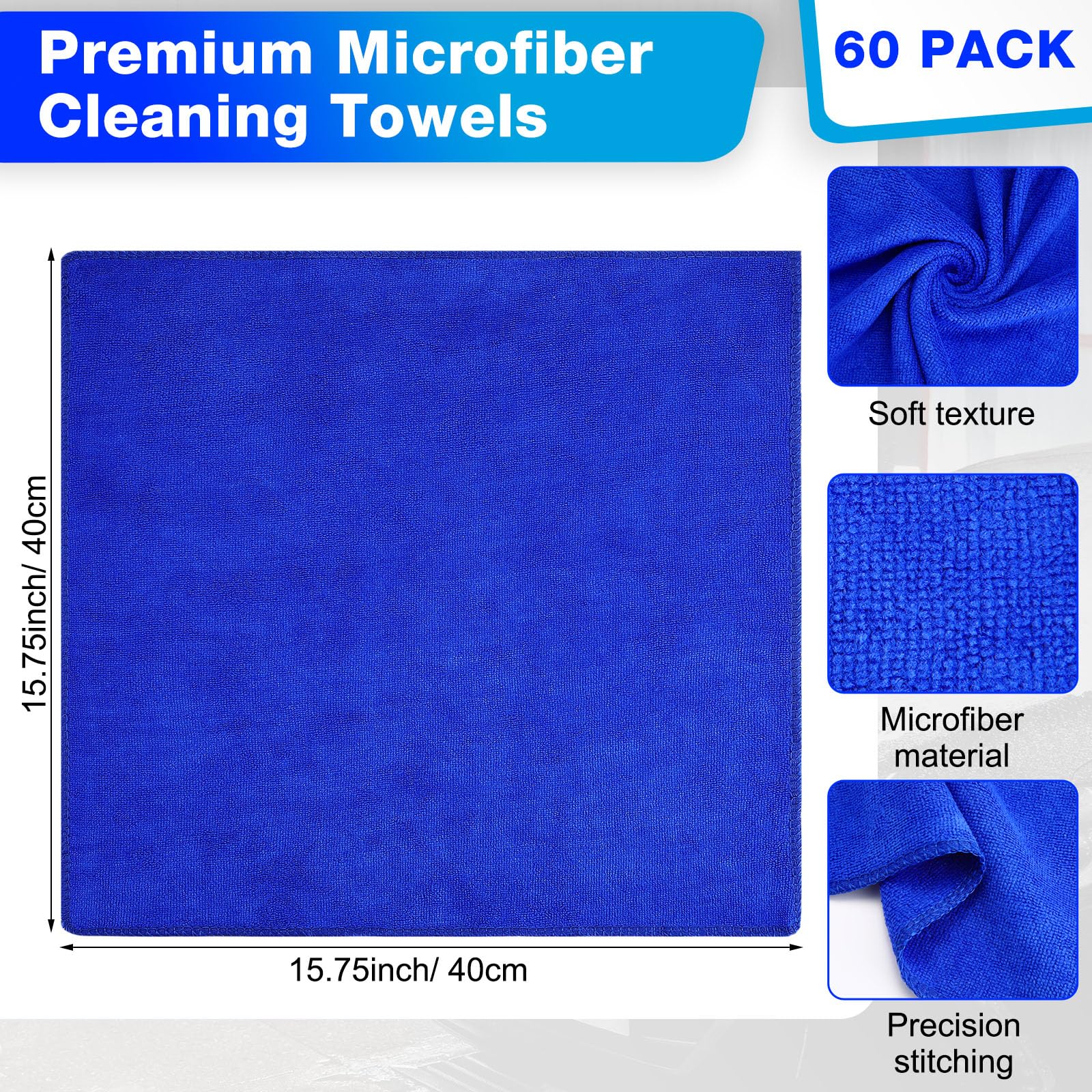 Microfiber Cleaning Cloths for Cars 16 x 16 Inch Ultra Absorbent Car Towels Drying Reusable Cleaning Supplies House Kitchen Window Microfiber Towel (60 Count)