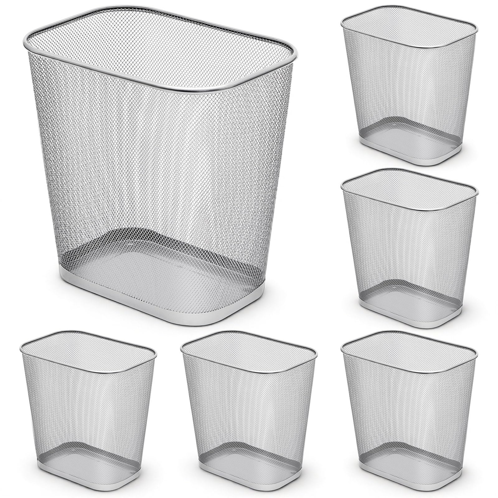 6 Pcs Silver Mesh Trash Cans Bulk (6 Count)