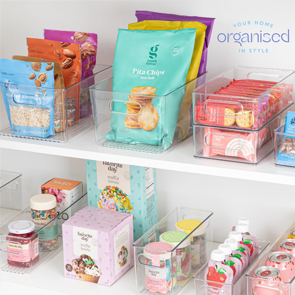 Plastic Food Storage Clear Container Bin with Handles for Organizing Kitchen