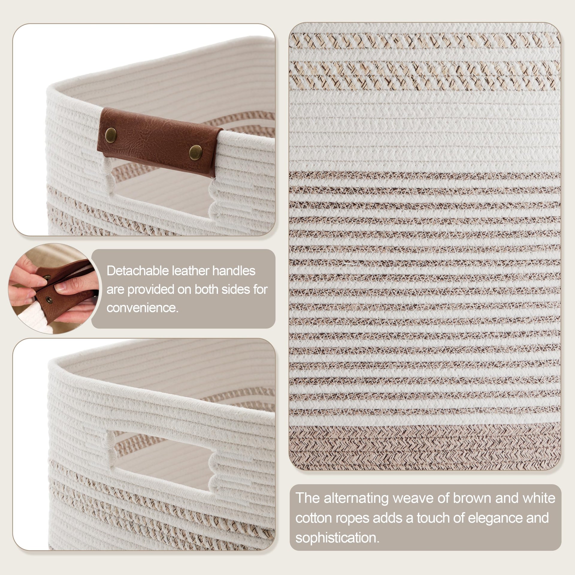 85L Tall Woven Laundry Basket Hamper with Leather Handles - ModHome Supplies