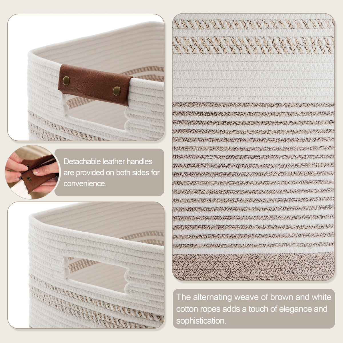 75L Tall Woven Laundry Basket Hamper with Leather Handles