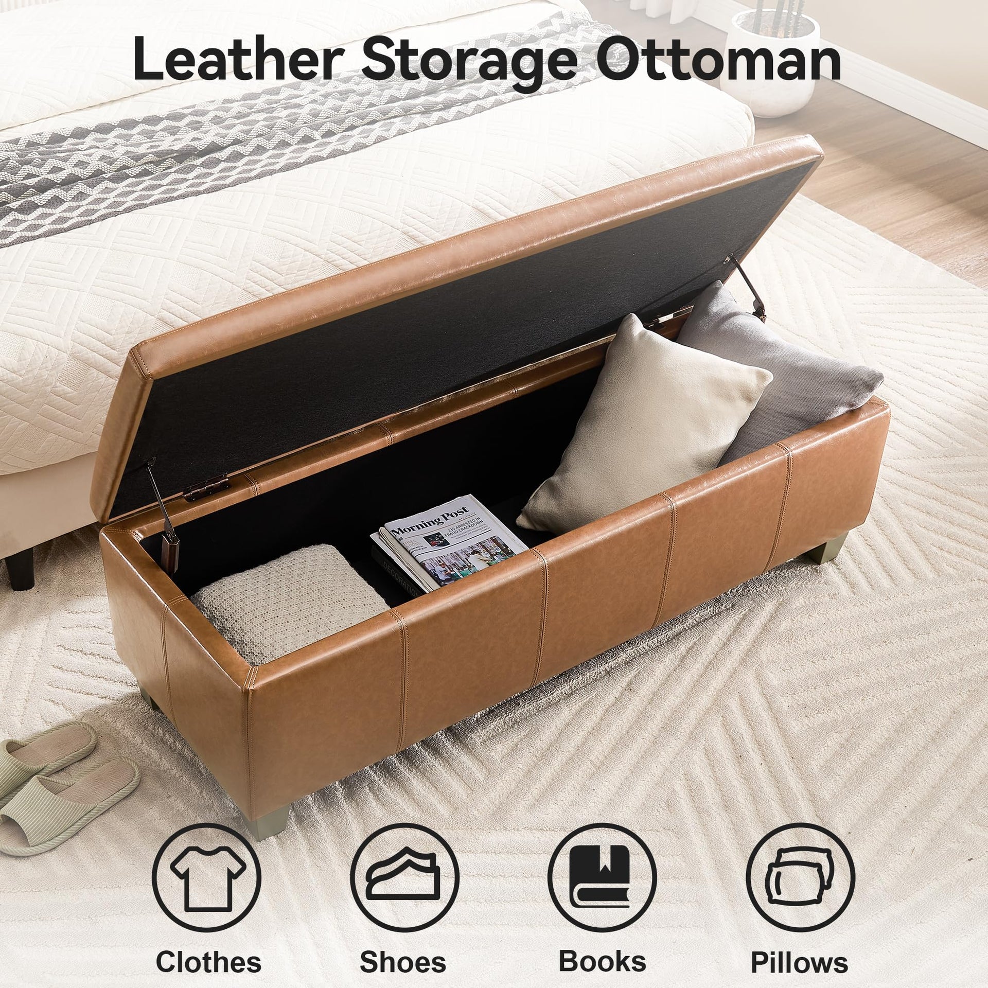 41" Faux Leather Storage Ottoman
