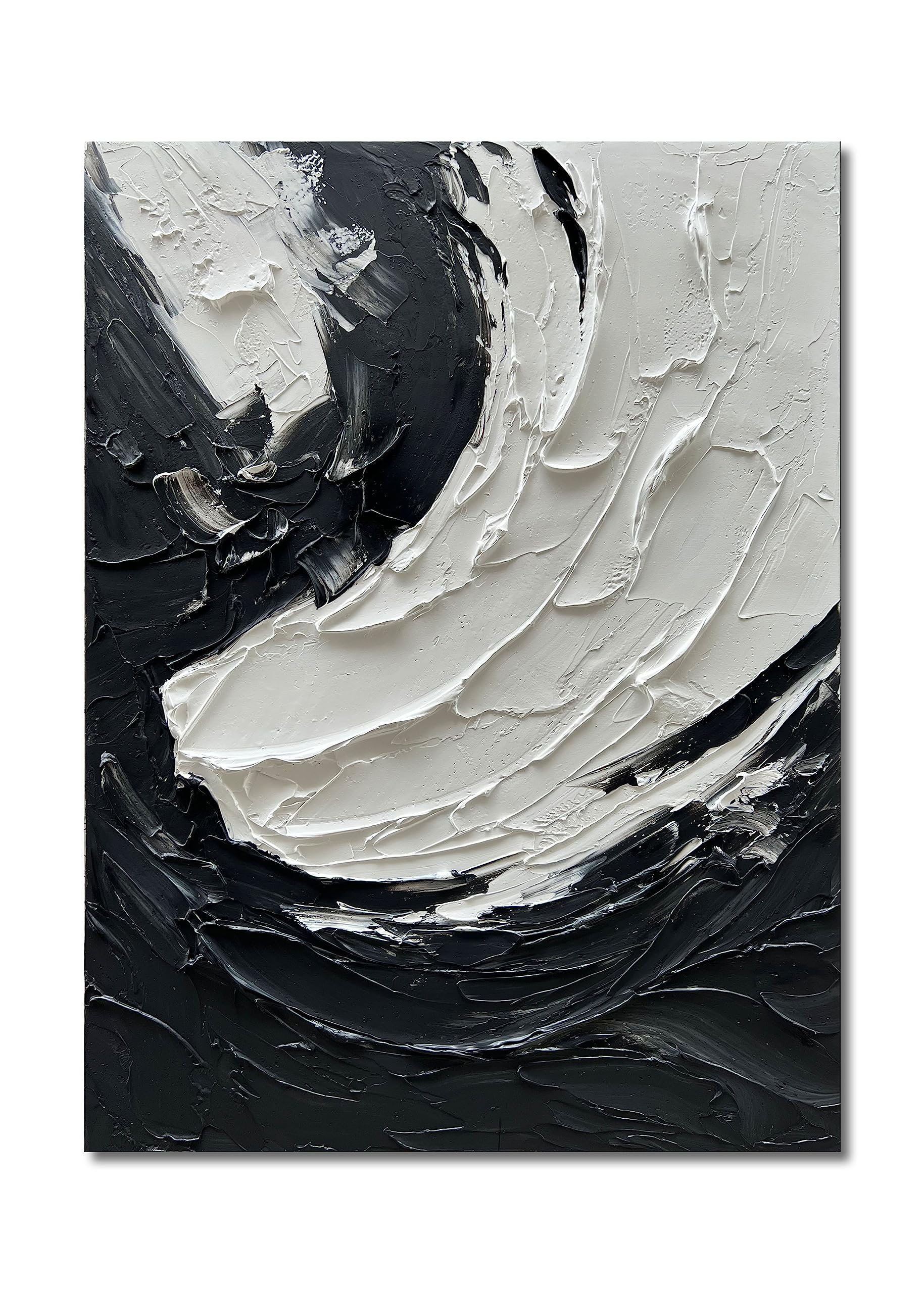 Art Minimalist Style Black and White Abstract Oil Painting. Pure Hand