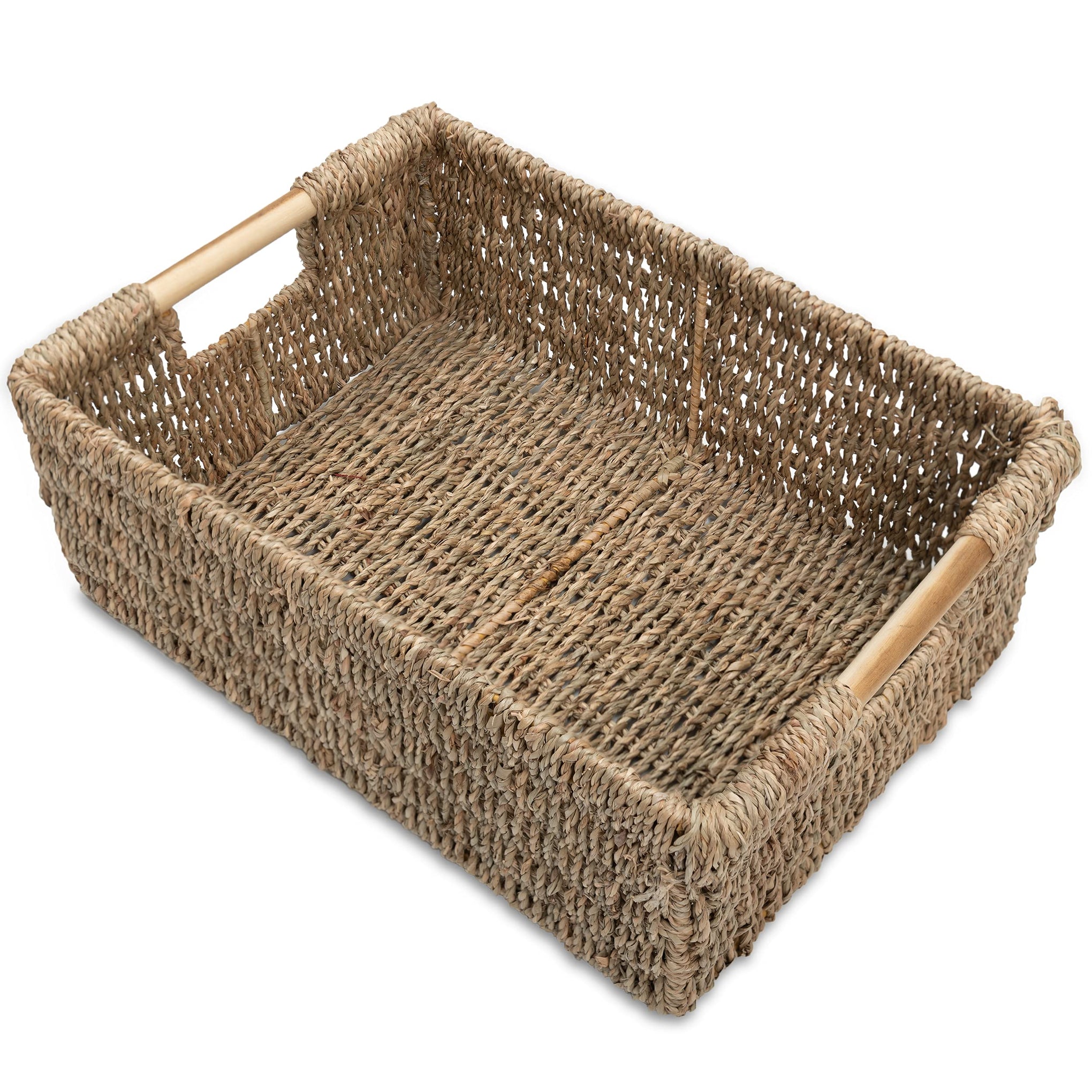 Large Natural Wicker Basket Rectangular with Wooden Handles
