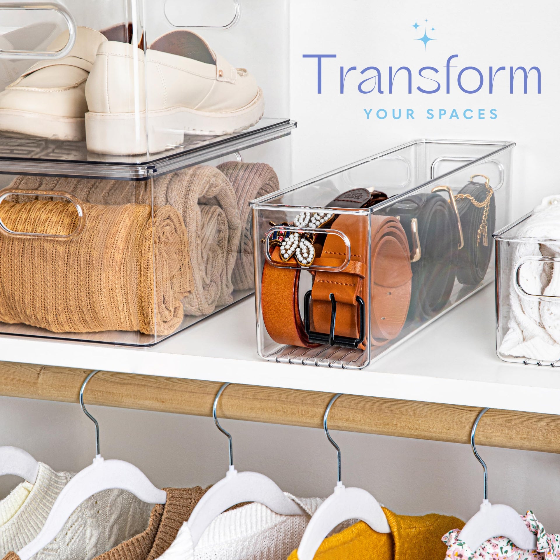 Plastic Food Storage 6 Pack Clear Container Bin with Handles for Organizing Kitchen (6 Count)