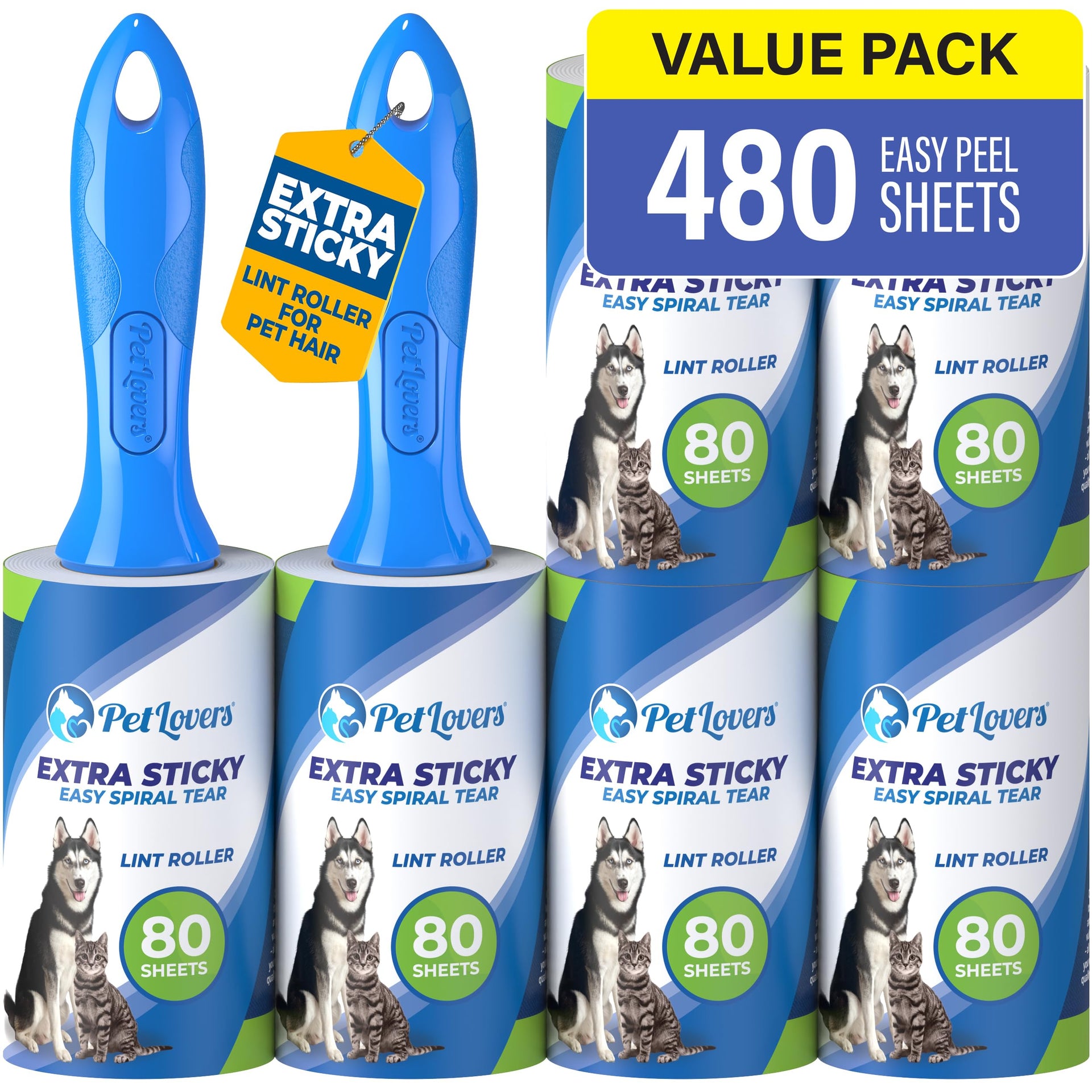 Lint Rollers for Pet Hair Extra Sticky 6 Pack (360 Count)