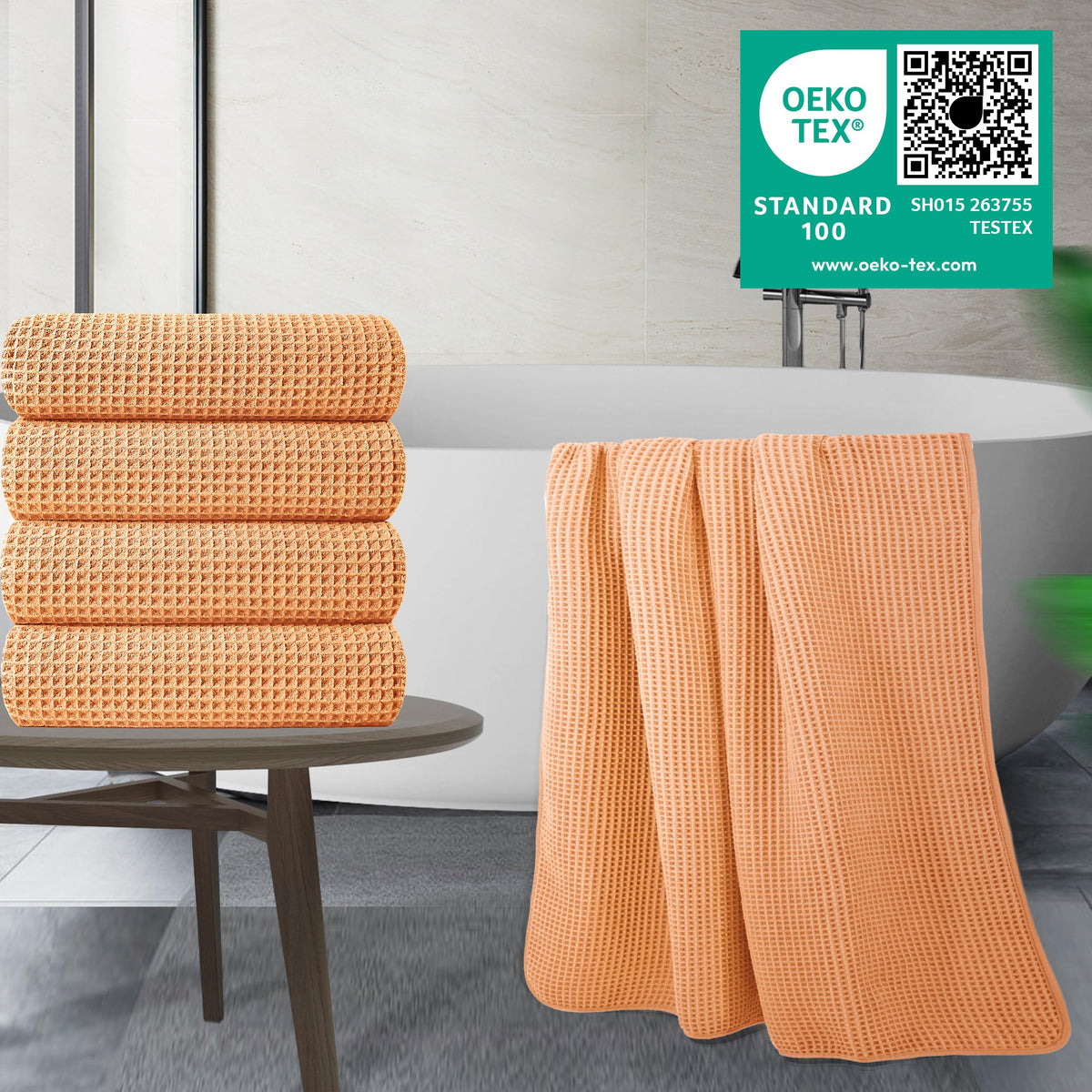 430 GSM Poly Blend Microfiber Quick Dry Waffle Bath Towel (4 Count)