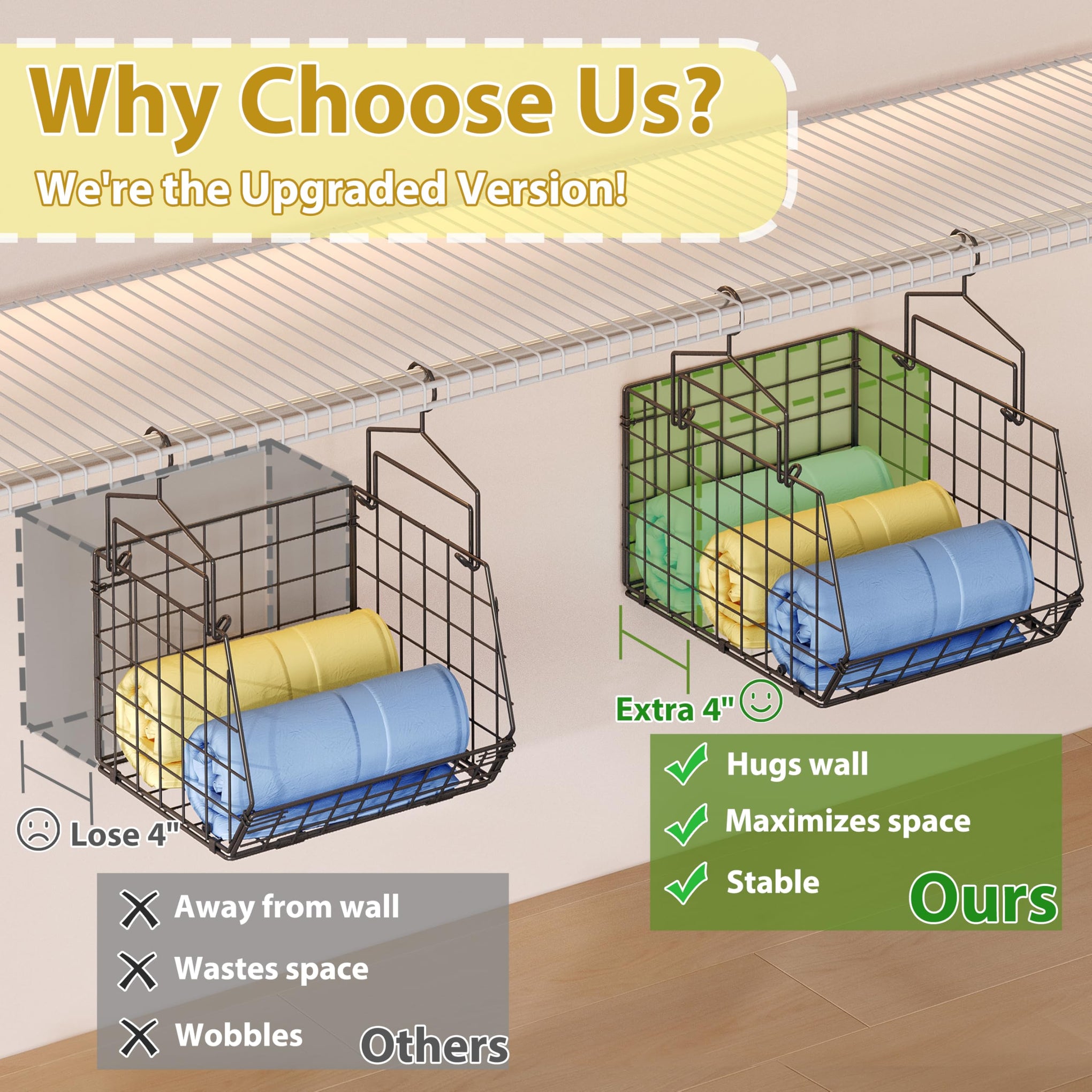 6 Tier Extended Depth Hanging Closet Organizers and Storage for Closet Organization (6 Count)