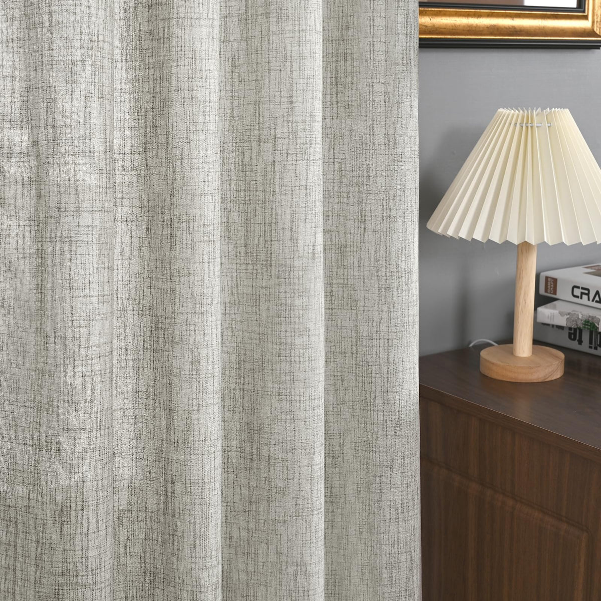Grey Linen Semi Sheer Curtains 36 Inch Length Kitchen Winow Sink (2 Count)