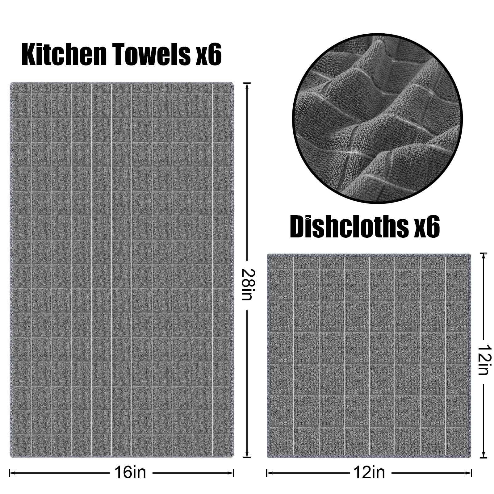 Microfiber Kitchen Towels and Dishcloths Sets (12 Count)