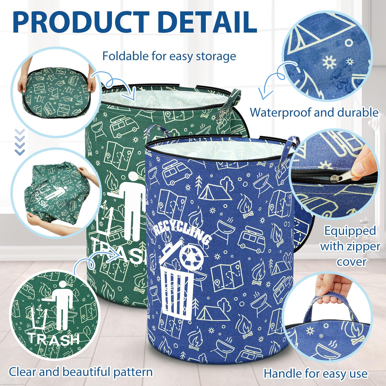2 Pack Collapsible Trash Can Camping with Zippered Lid Foldable Storage Bin Portable Garbage Can for Outdoor Camping RV's Yard Waste (2 Count)