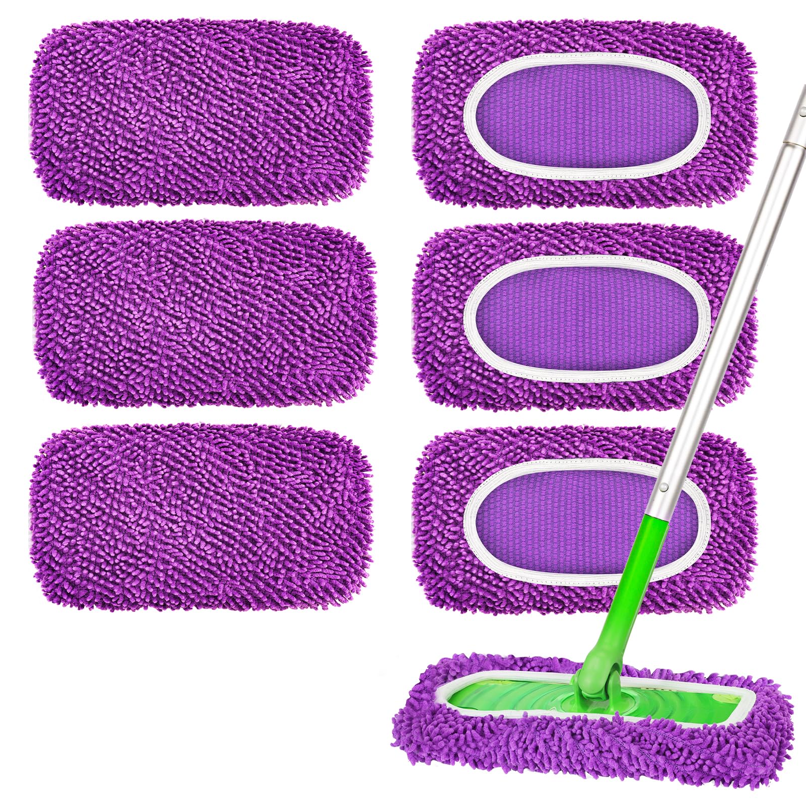 6Pcs Reusable Microfiber Mop Pads Compatible with Sweeper Mop (6 Count)