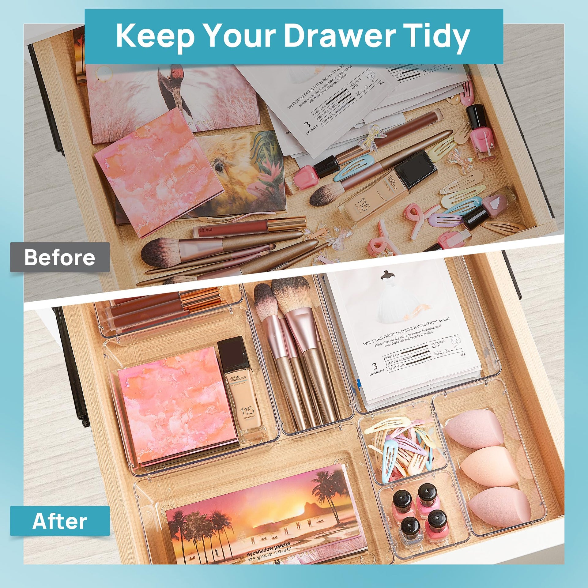 25 PCS Clear Plastic Drawer Organizers Set (25 Count)