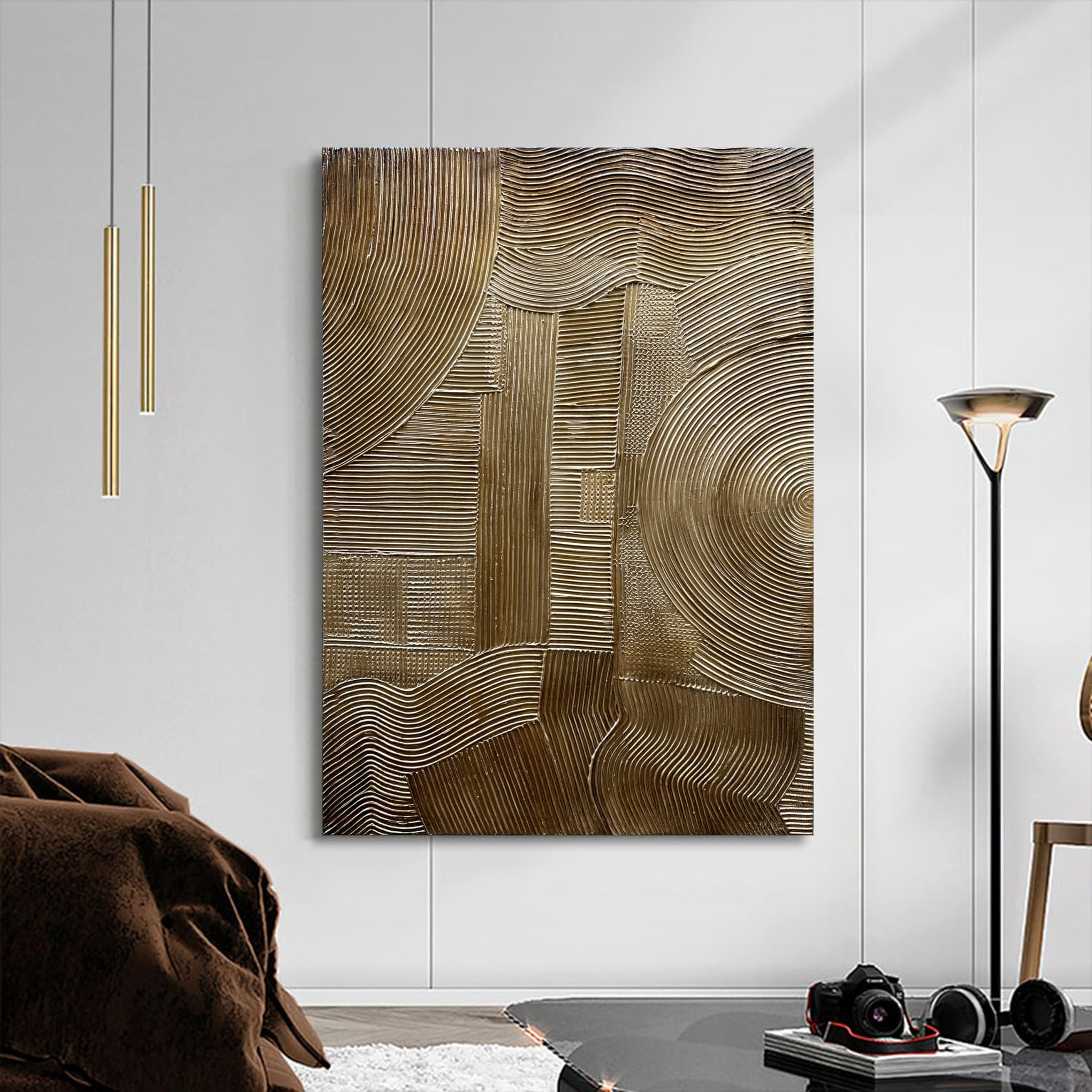 Modern Abstract Painting 40x28 Inch Gold Textured Wall Art Deco Painting Frame Art Oil Painting