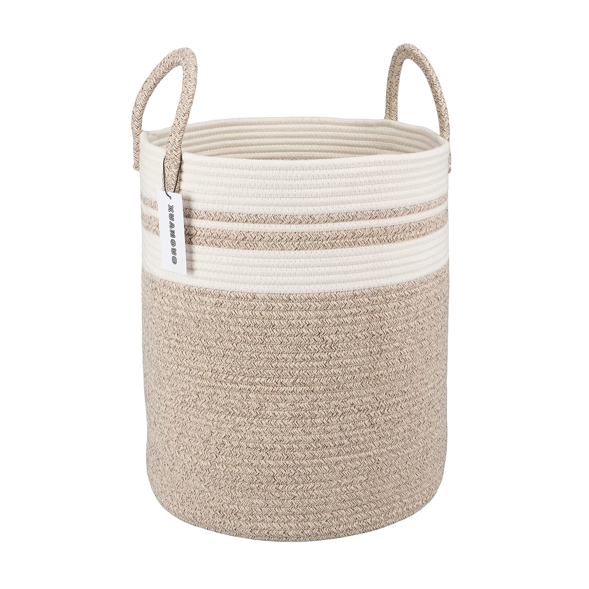 Cotton Rope Laundry Basket Hamper for Clothes Large Brown and White