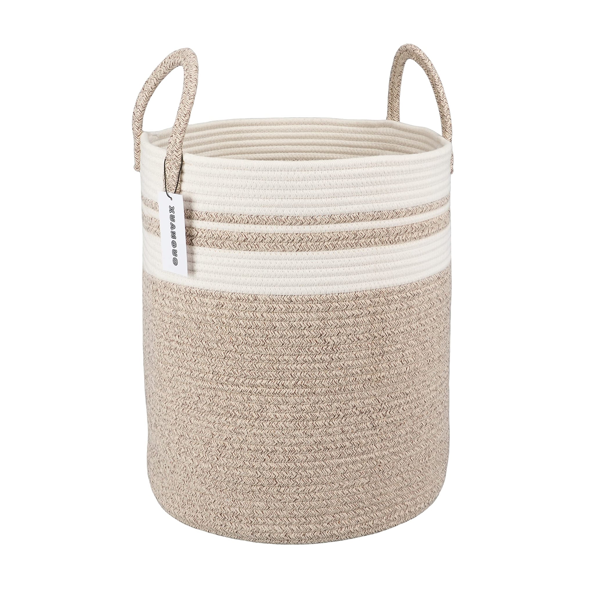 Cotton Rope Laundry Basket Hamper for Clothes Large Brown and White
