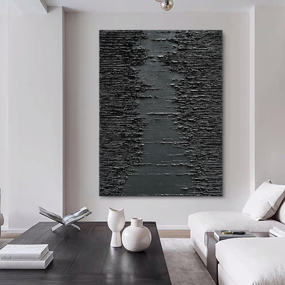 Art Hand Painted Thick Texture Black Minimalist Oil Painting 45x30 Inchs Texture Abstract Painting Home Wall Decorative Art