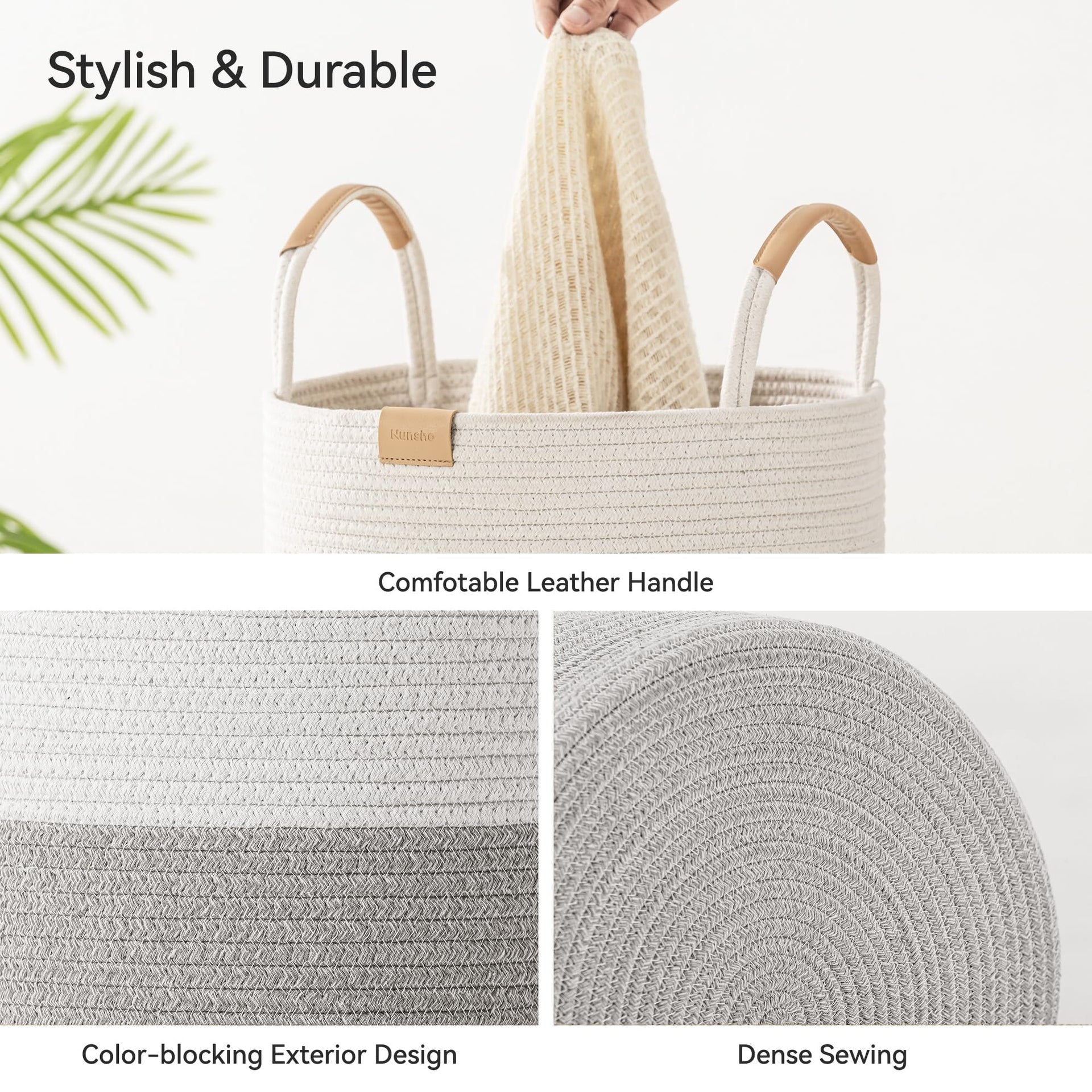 95L Striped Laundry Hamper with Leather Handles