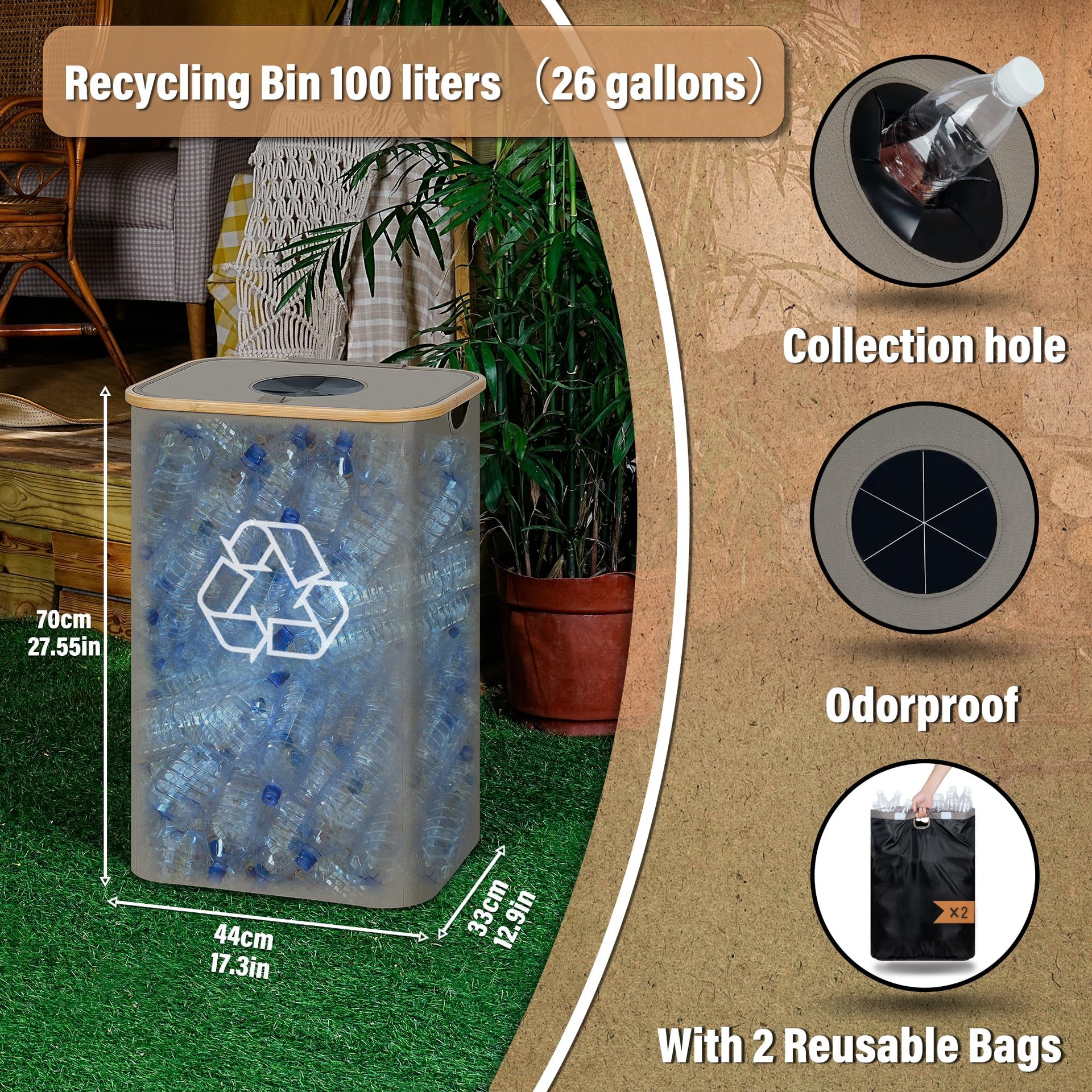 Recycling Bin for Kitchen 26 Gallon