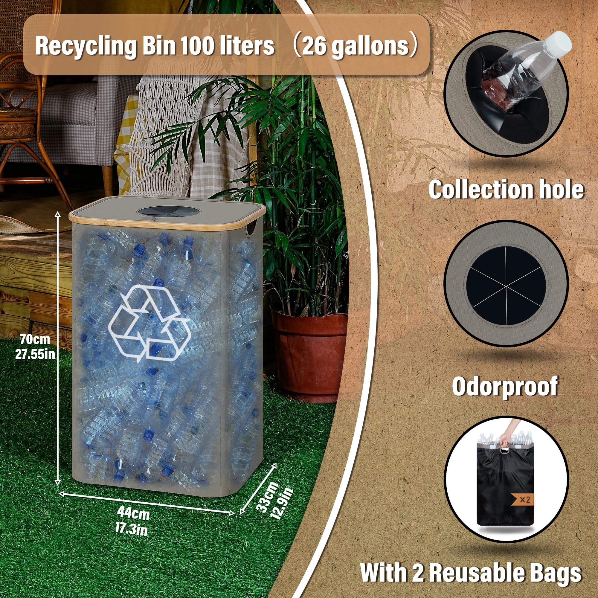Recycling Bin for Kitchen 26 Gallon