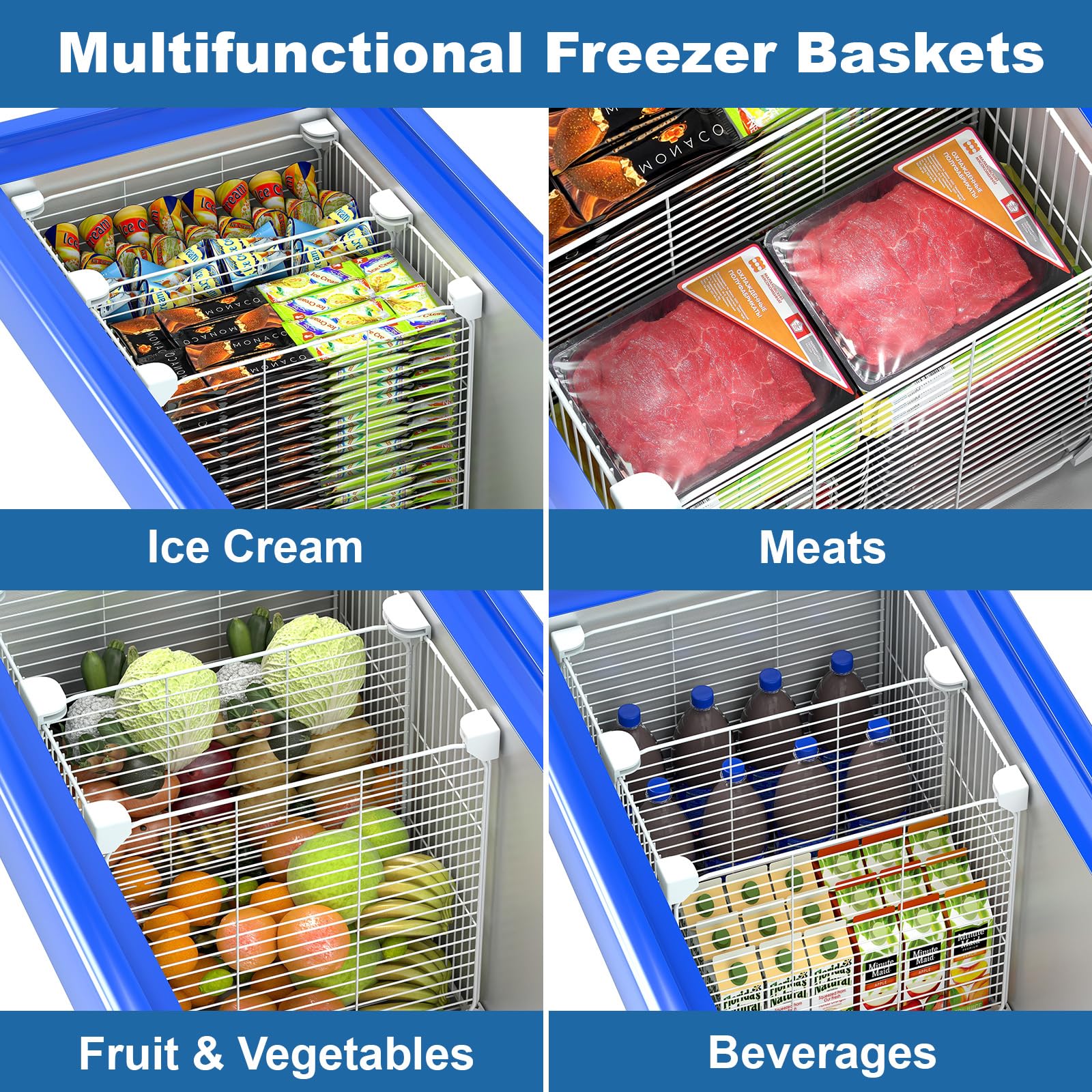 Deep Freezer Organizer Bin with Adjustable Divider Pantry