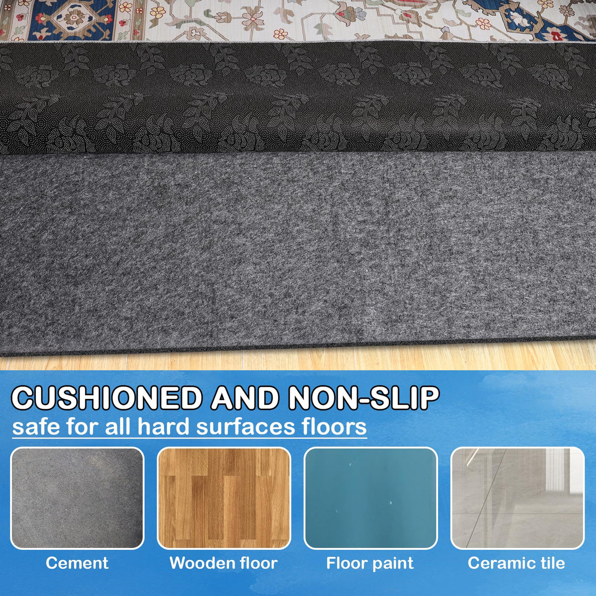 Non Slip Rug Pads 4 x4 ft (16 Sq Ft)