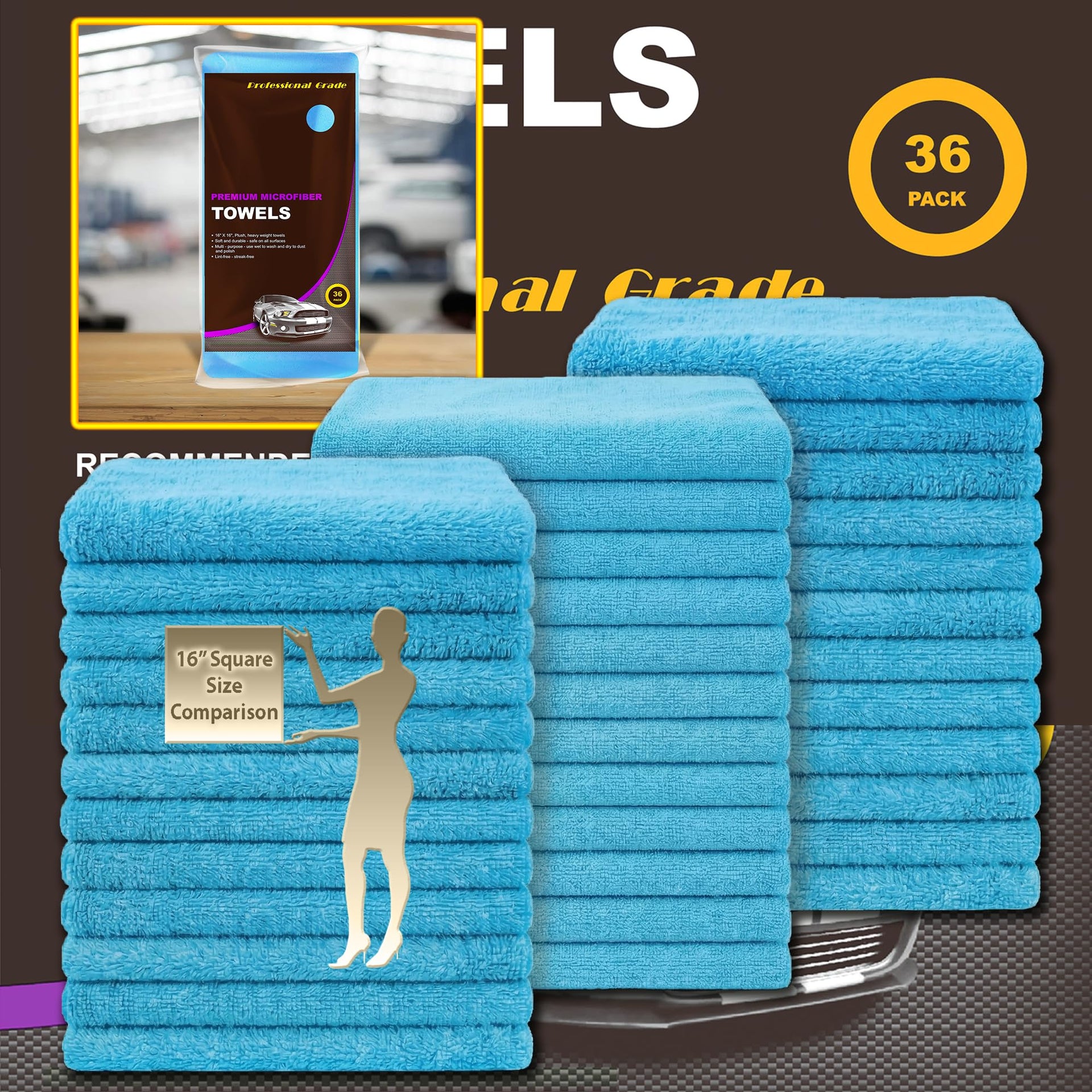 Blue Large Microfiber Cleaning Towels (36 Count)