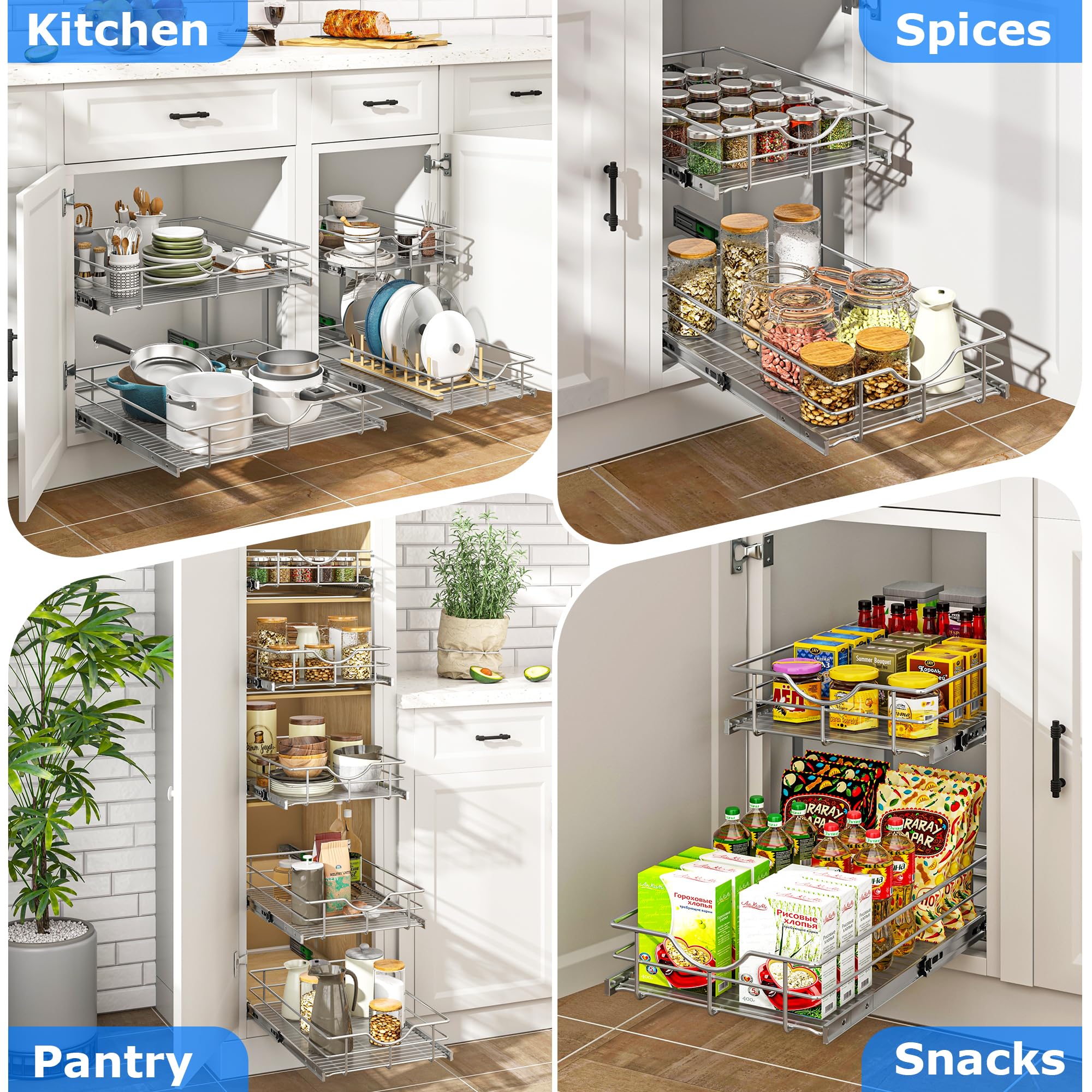 2 Tier Kitchen Cabinet Pullout Shelf and Drawer Organizer