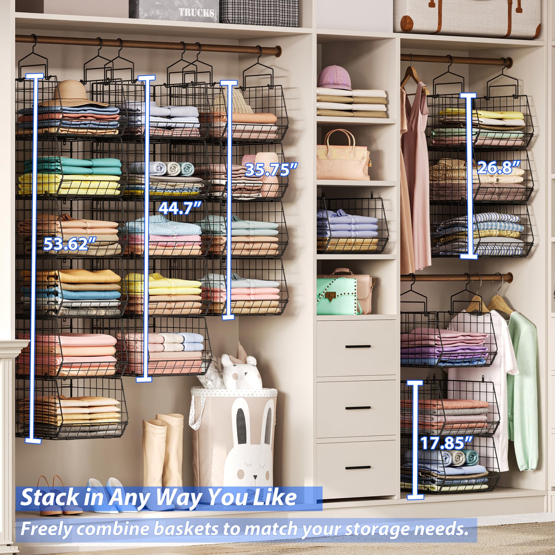 6 Tier Extended Depth Hanging Closet Organizers and Storage for Closet Organization (6 Count)