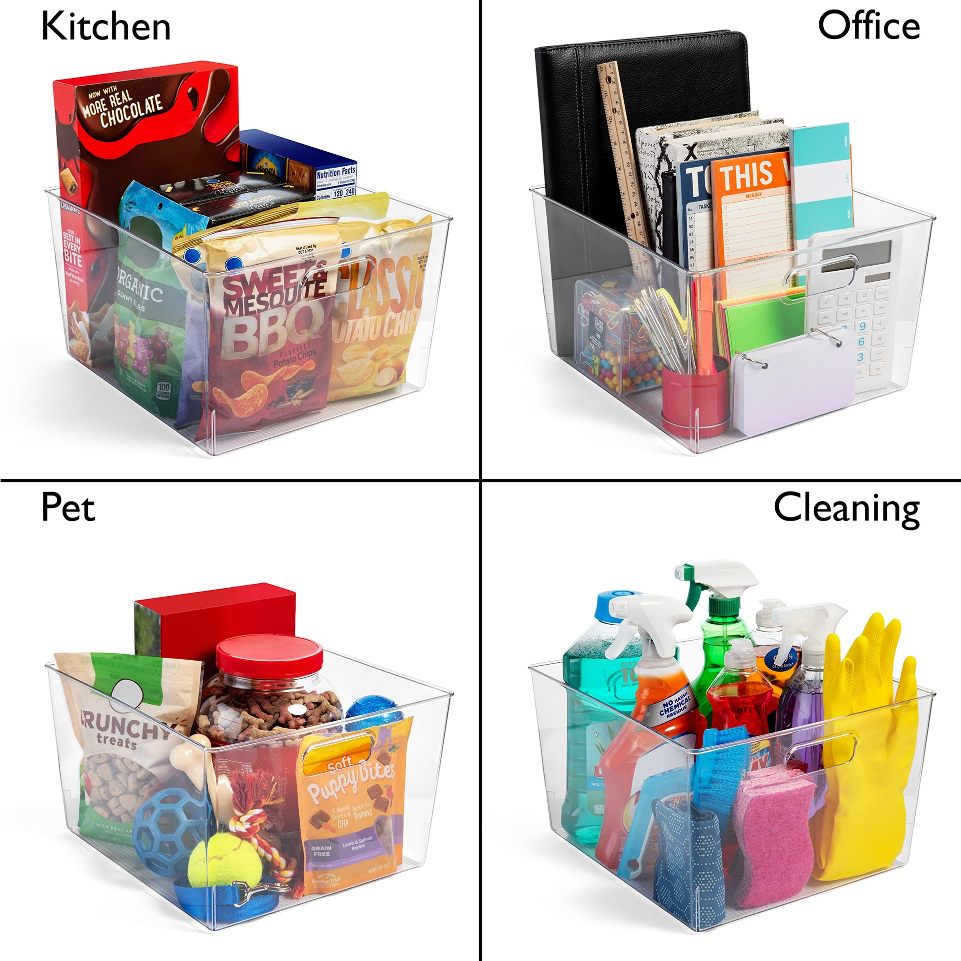 Clear Plastic Storage Bins for Kitchen (6 Count)