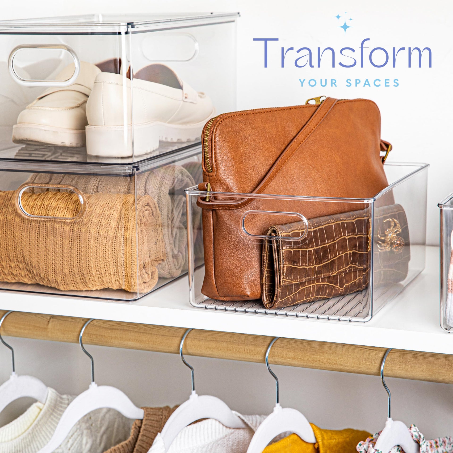 Plastic Food Storage 4 Pack Clear Container Bin with Handles for Organizing Kitchen (4 Count)