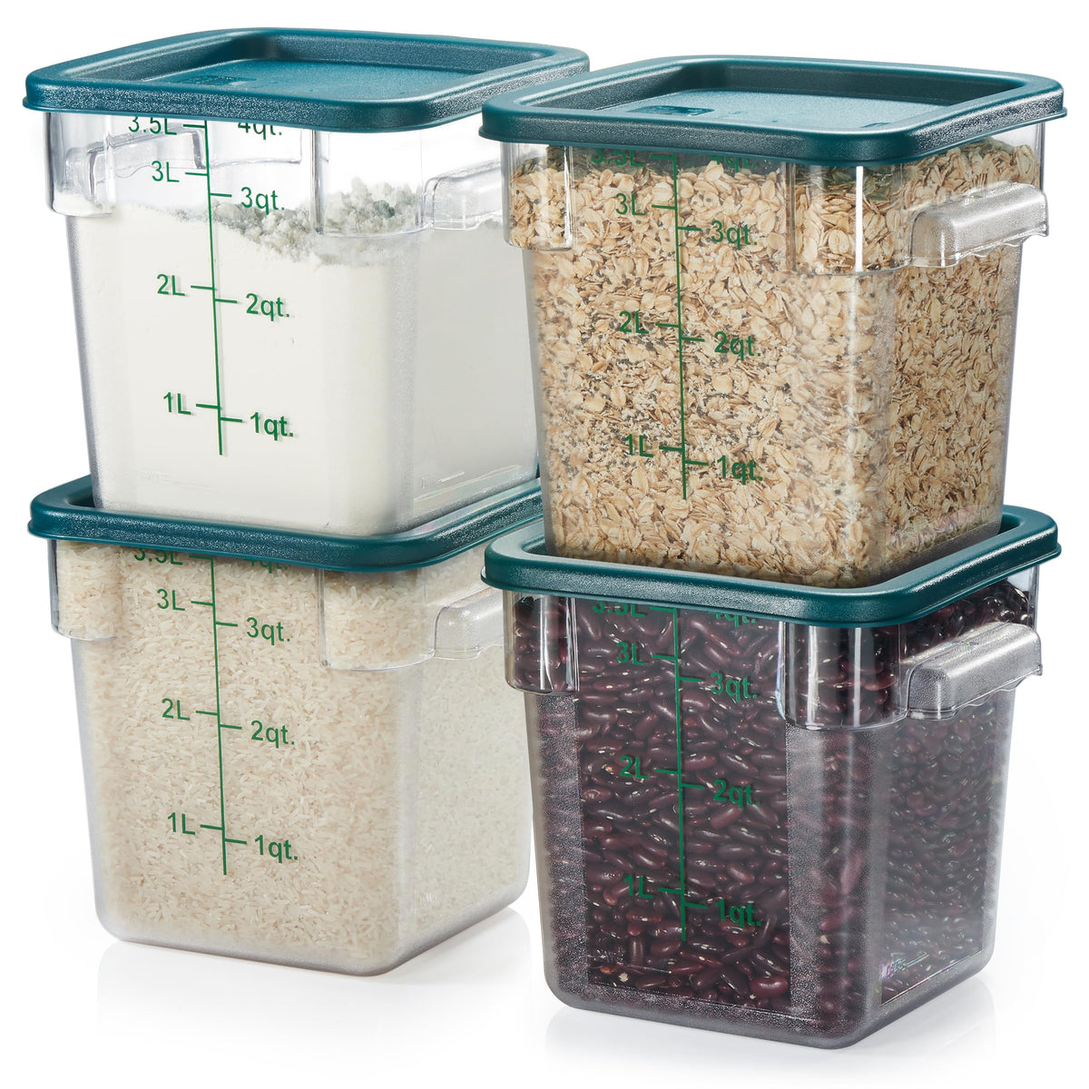 4 Pack Food Storage Container with Green Lid (4 Count)