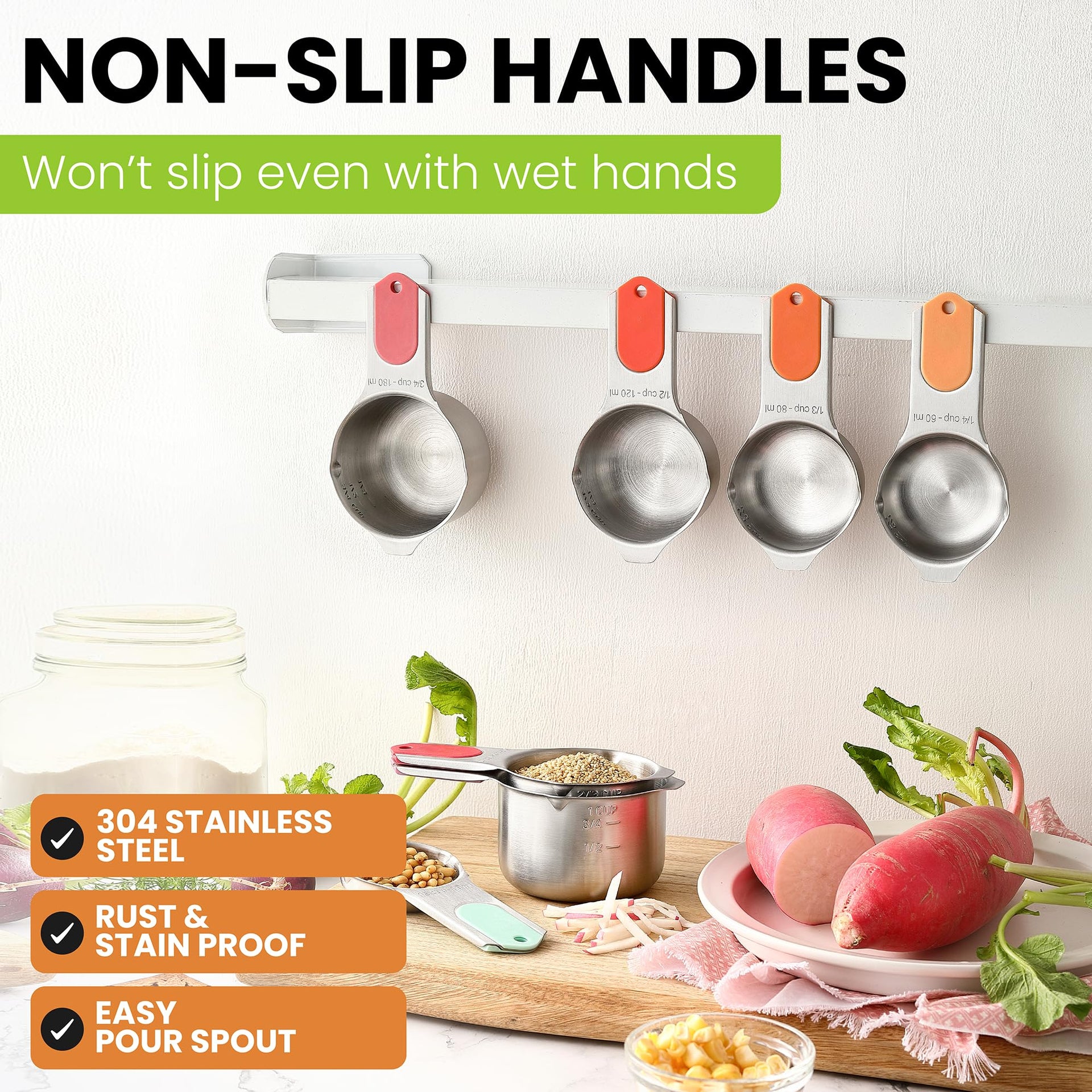 Magnetic Stainless Steel Measuring Cups Set of 7