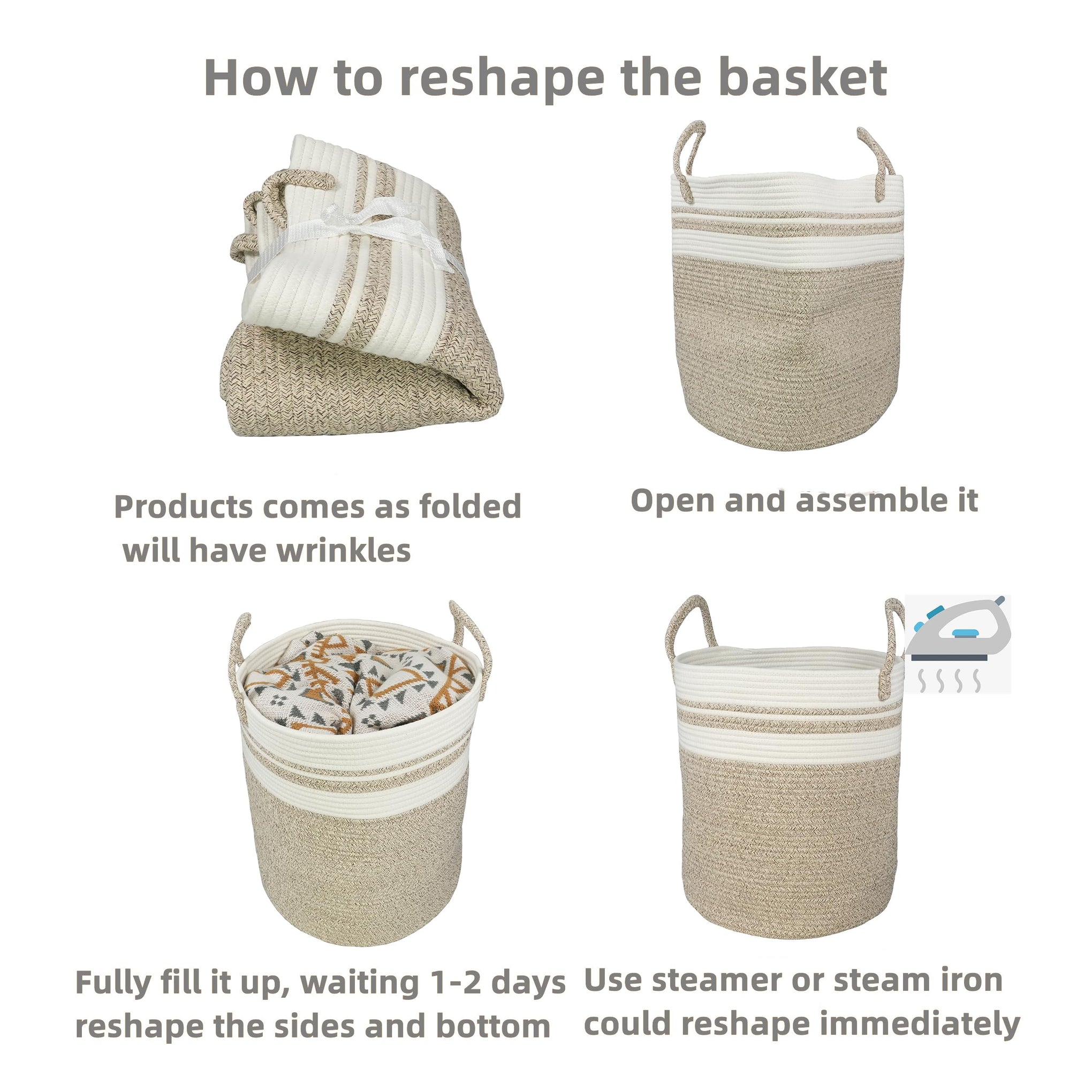 Cotton Rope Laundry Basket Hamper for Clothes Large Brown and White